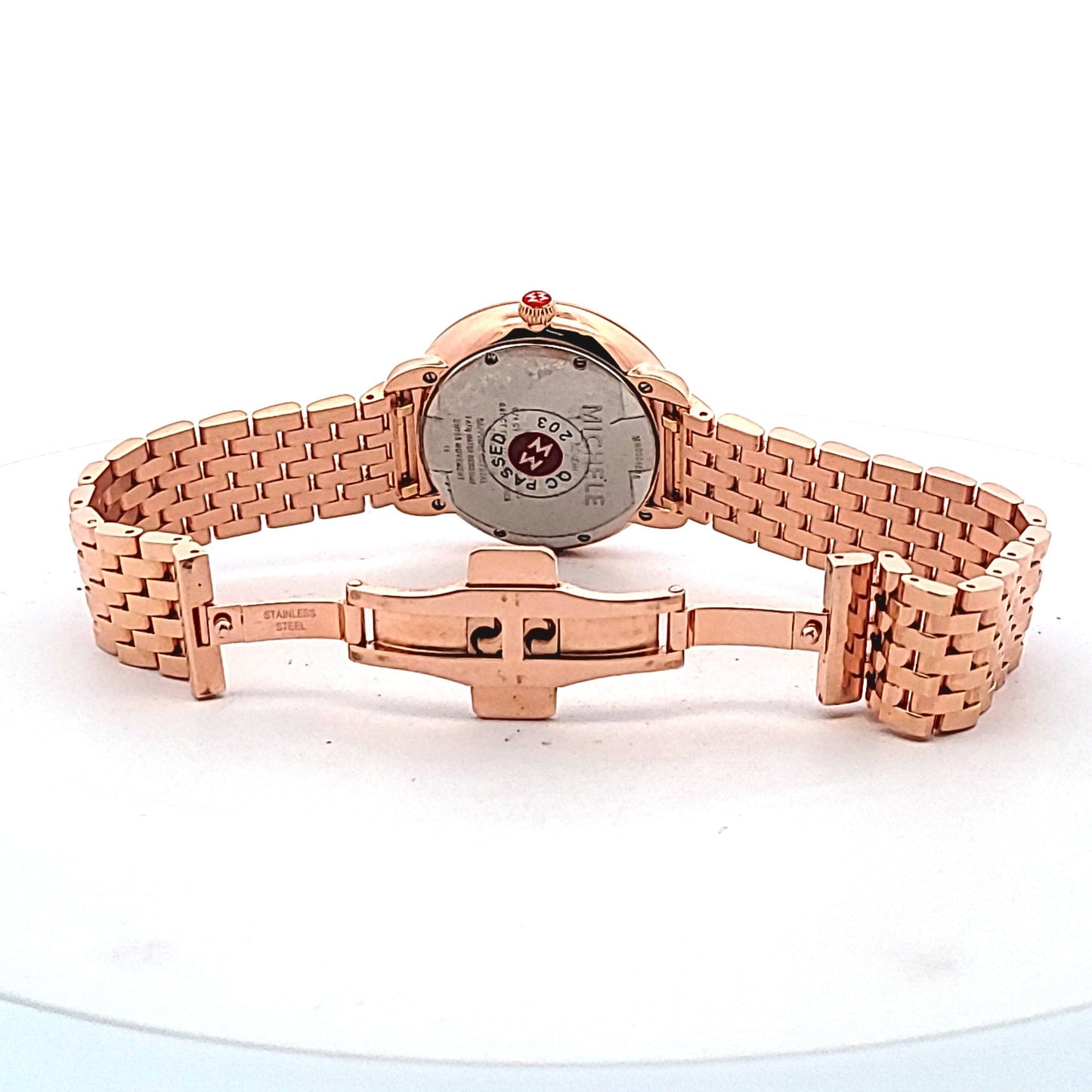 Michele Rose Gold Plated Steel Serein Diamond Sapphire Pink Flower Watch