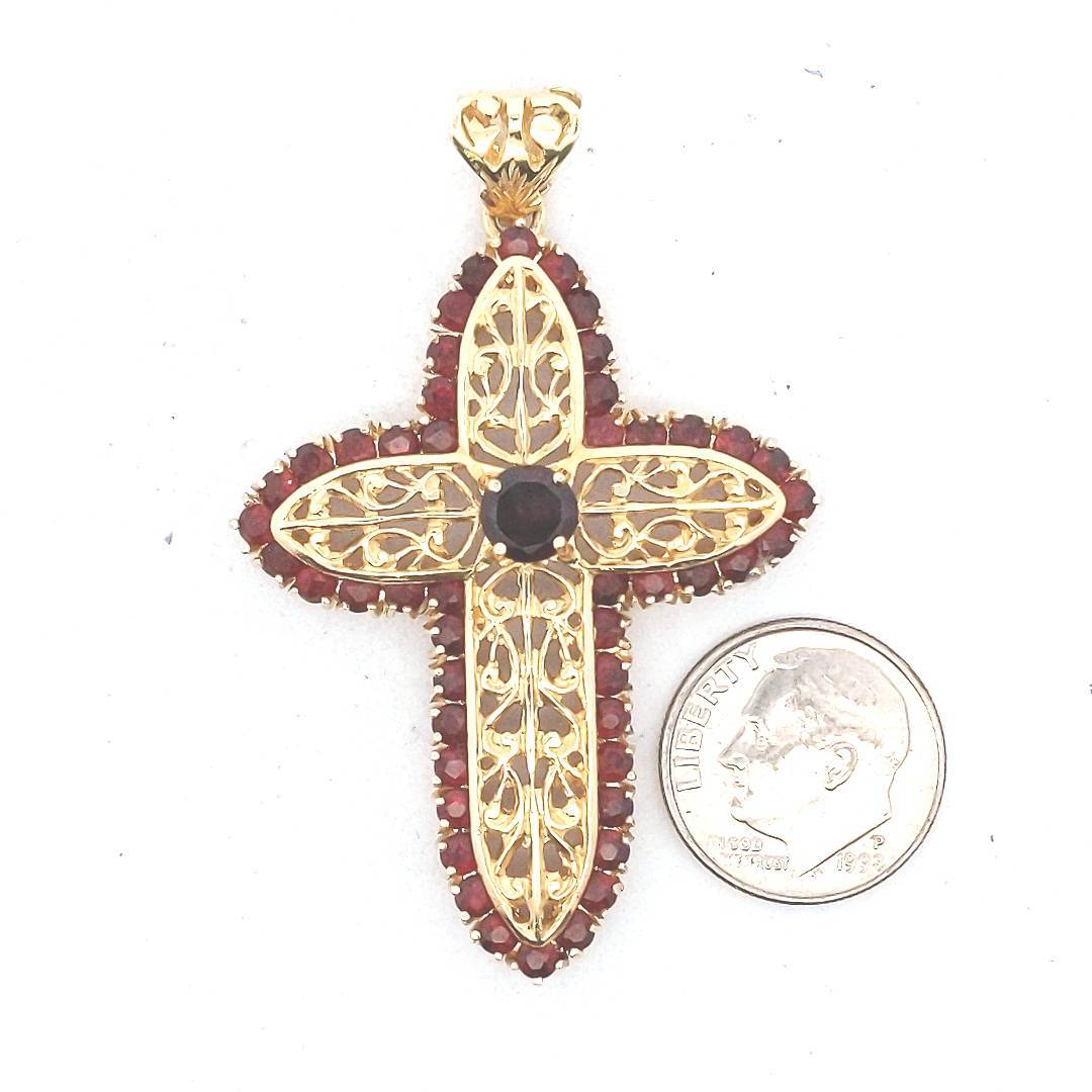 Vintage $1900 18K Yellow Gold Garnet Cross Pendant