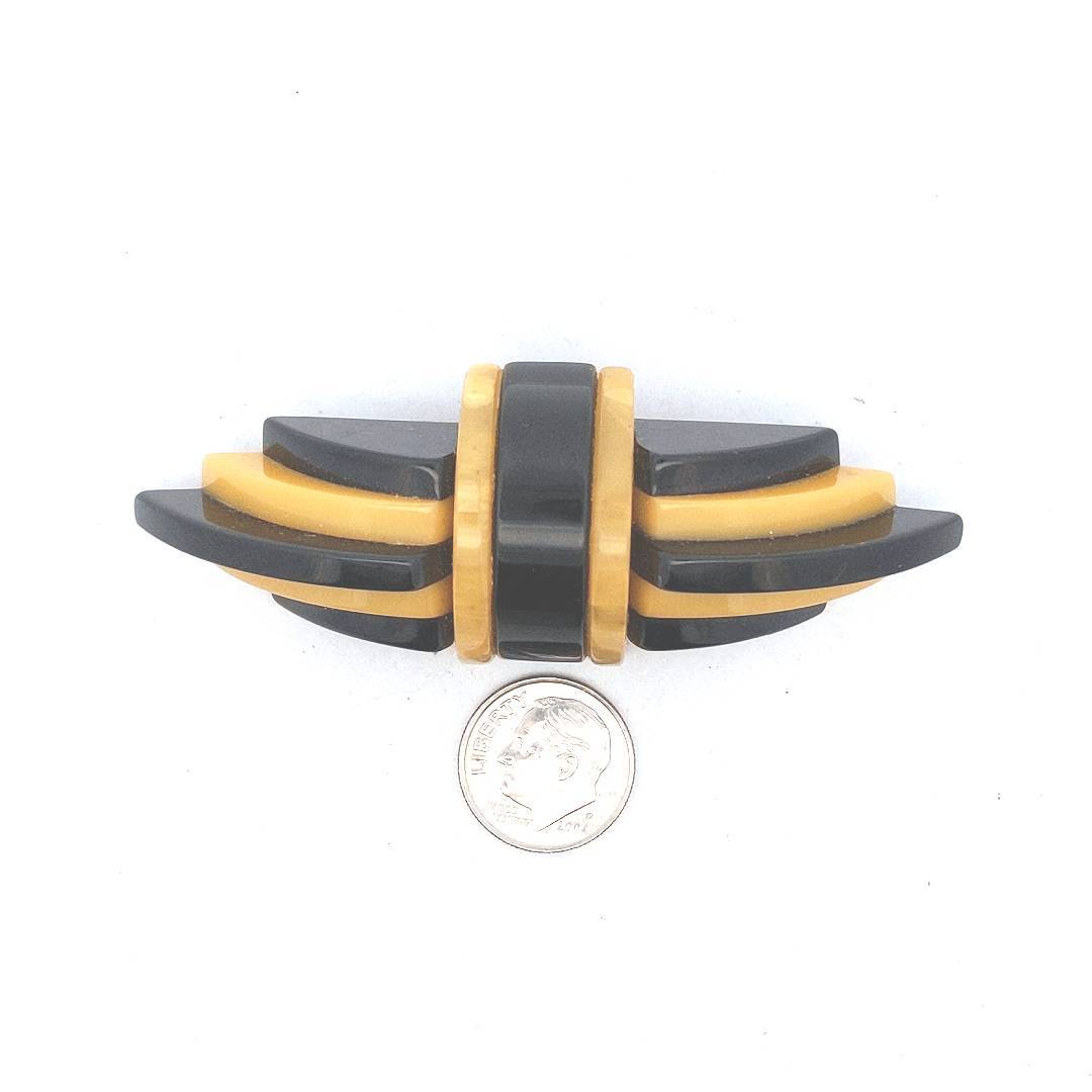 Estate Art Deco Bakelite Black Butterscotch Brooch