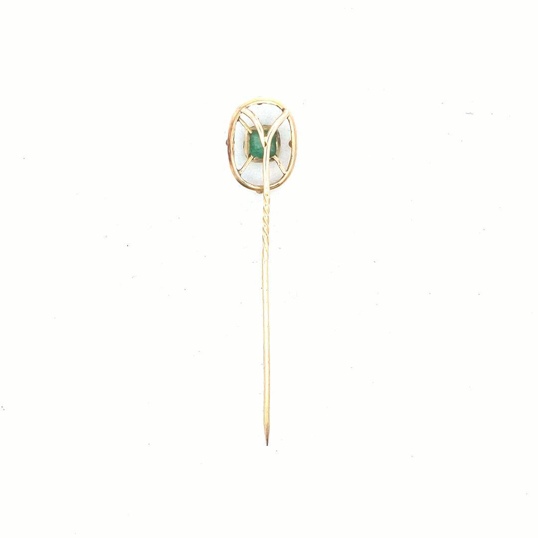 Antique 18K Yellow Gold Natural Emerald Stick Pin