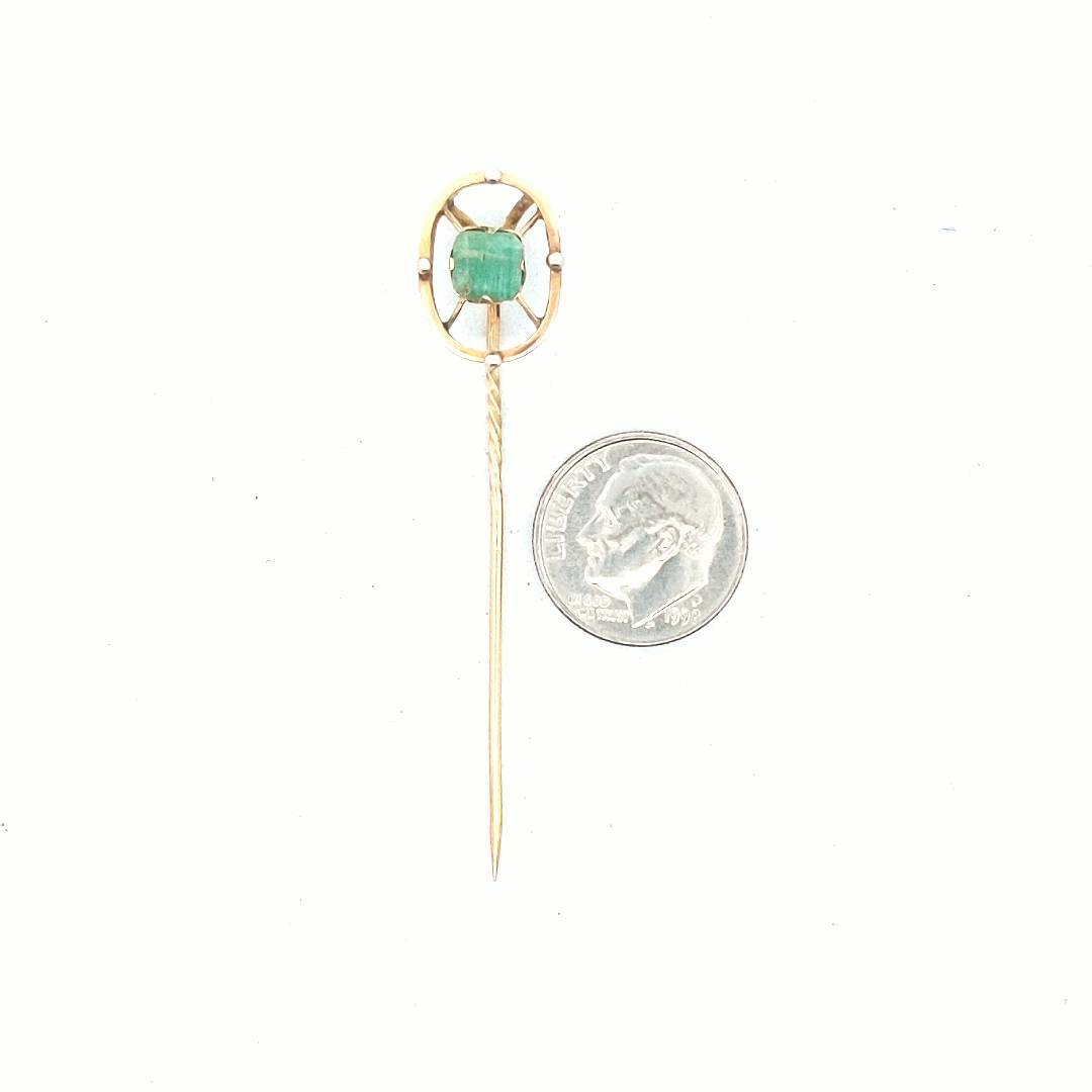 Antique 18K Yellow Gold Natural Emerald Stick Pin