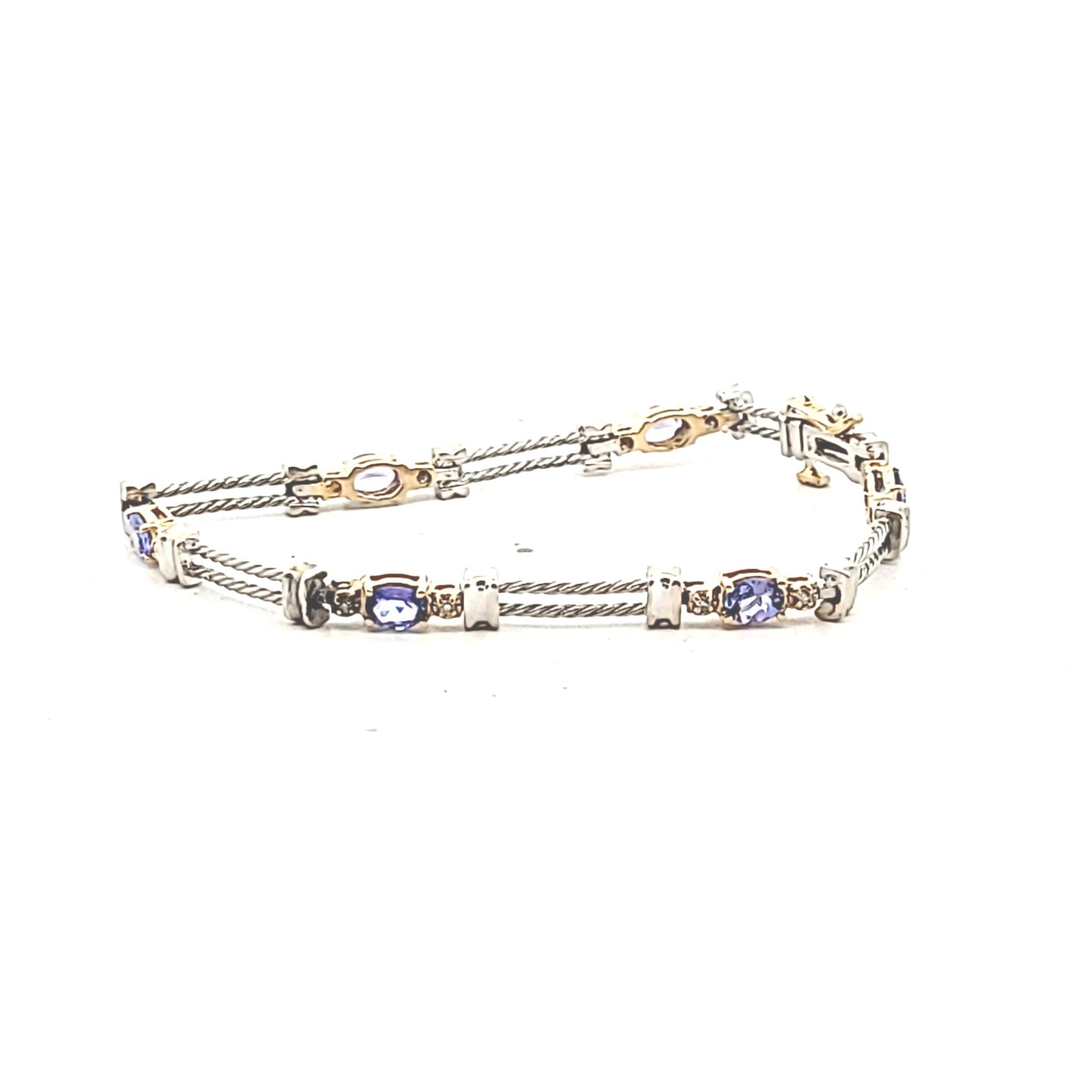 14K Two Tone Gold Diamond & Tanzanite Twisted Rope Bracelet