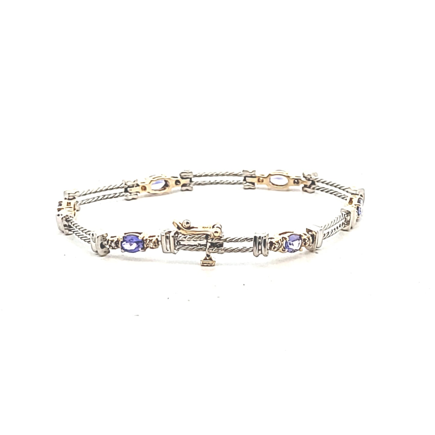 14K Two Tone Gold Diamond & Tanzanite Twisted Rope Bracelet