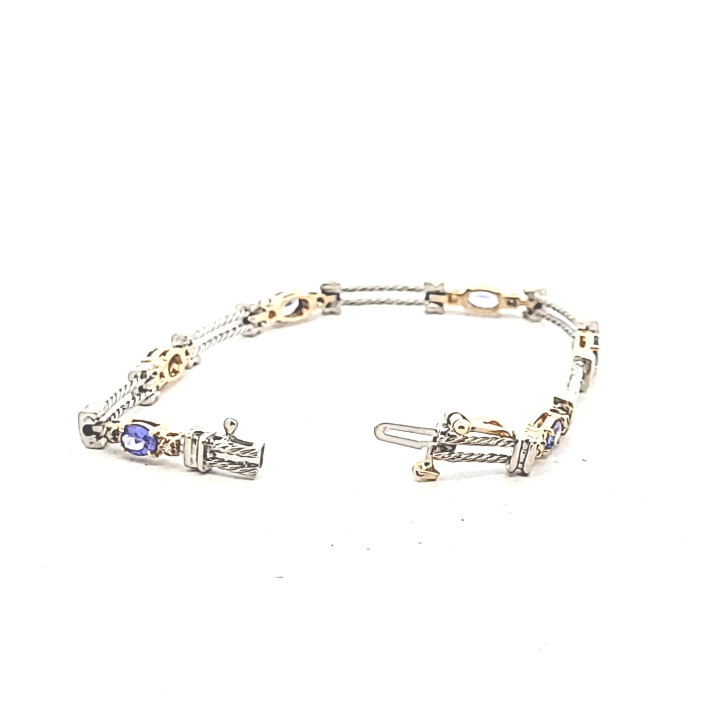 14K Two Tone Gold Diamond & Tanzanite Twisted Rope Bracelet
