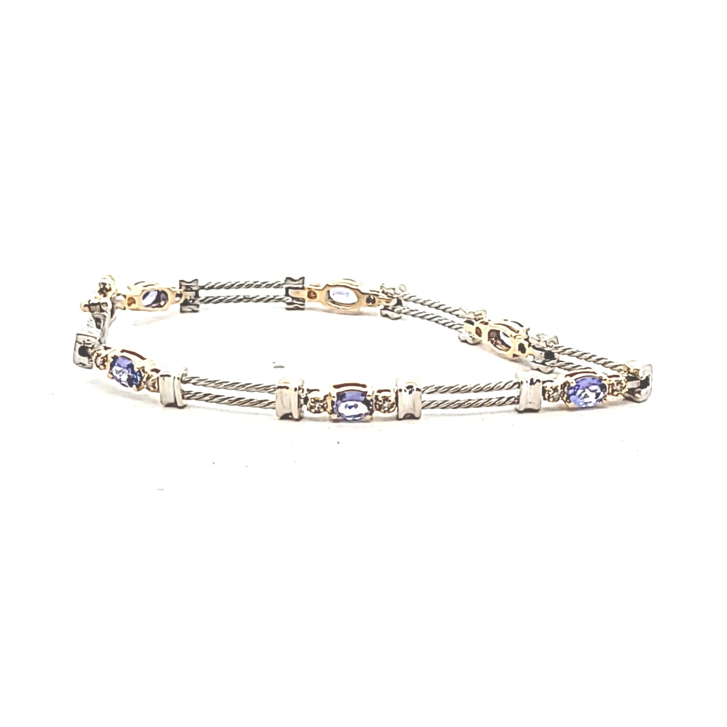 14K Two Tone Gold Diamond & Tanzanite Twisted Rope Bracelet