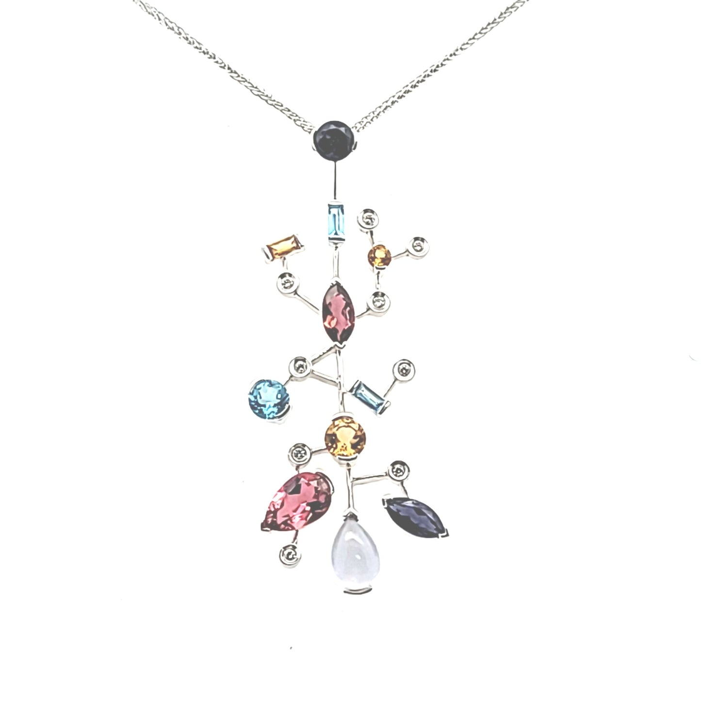 14K White Gold Abstract Multi-Stone Necklace