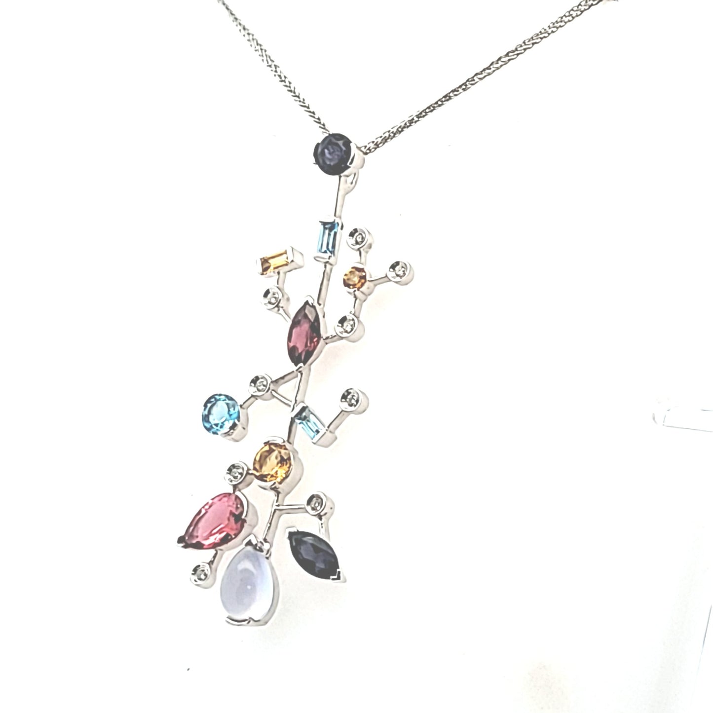 14K White Gold Abstract Multi-Stone Necklace