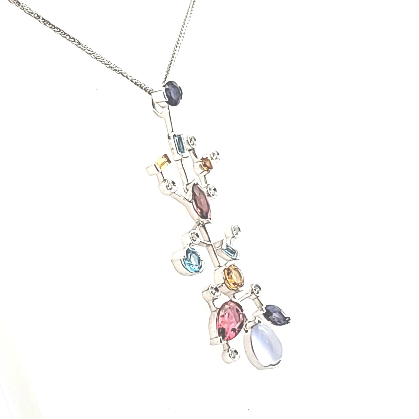 14K White Gold Abstract Multi-Stone Necklace