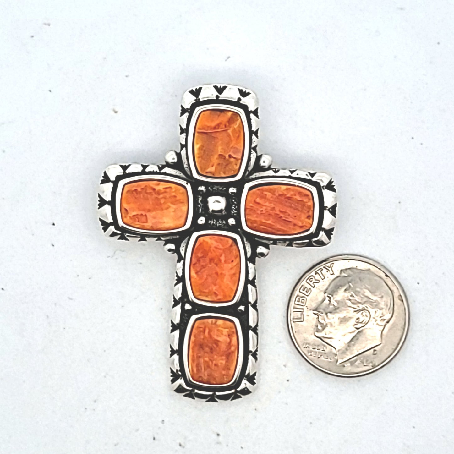 WJC Waldeck Johnson Sterling Silver SPiney Oyster Cross Brooch