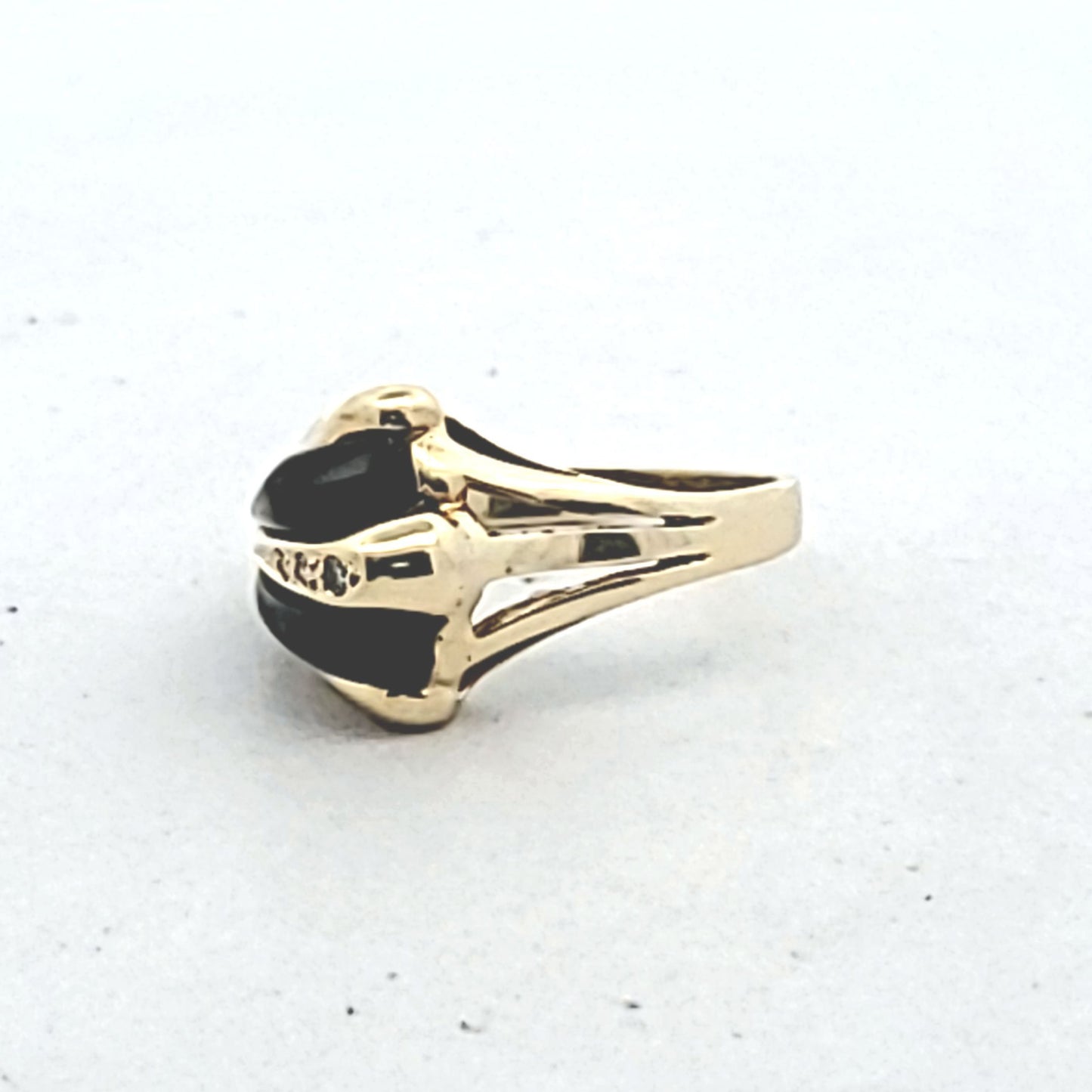 Vintage 14K Yellow Gold Abstract Asymatrical Diamond & Onyx Ring