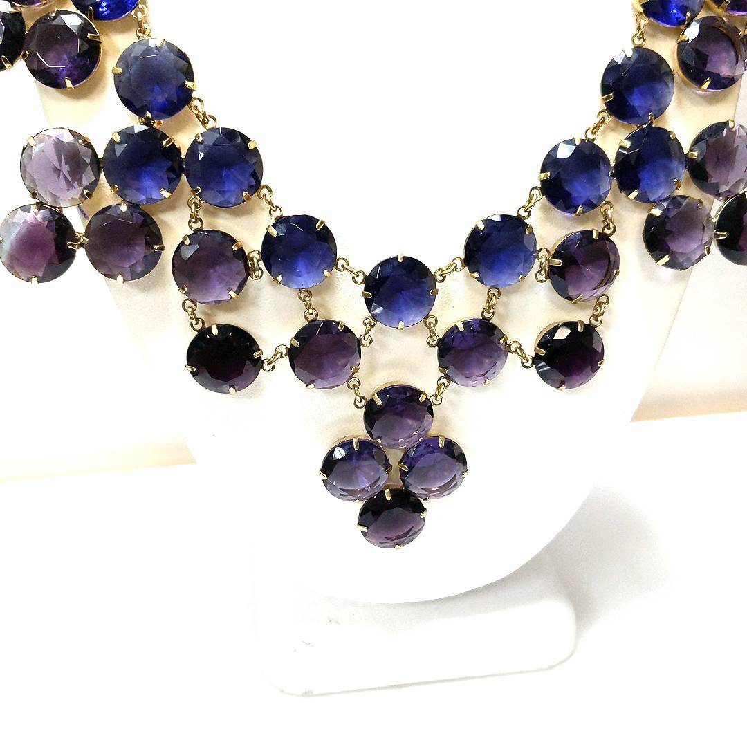 Designer Kate Spade NY Crystal Confectia Gold Tone Purple & Blue Stone Necklace
