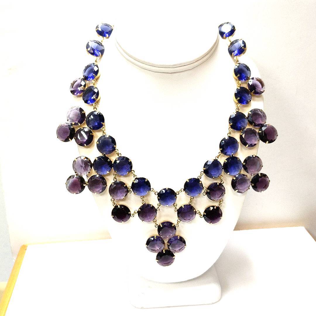 Designer Kate Spade NY Crystal Confectia Gold Tone Purple & Blue Stone Necklace