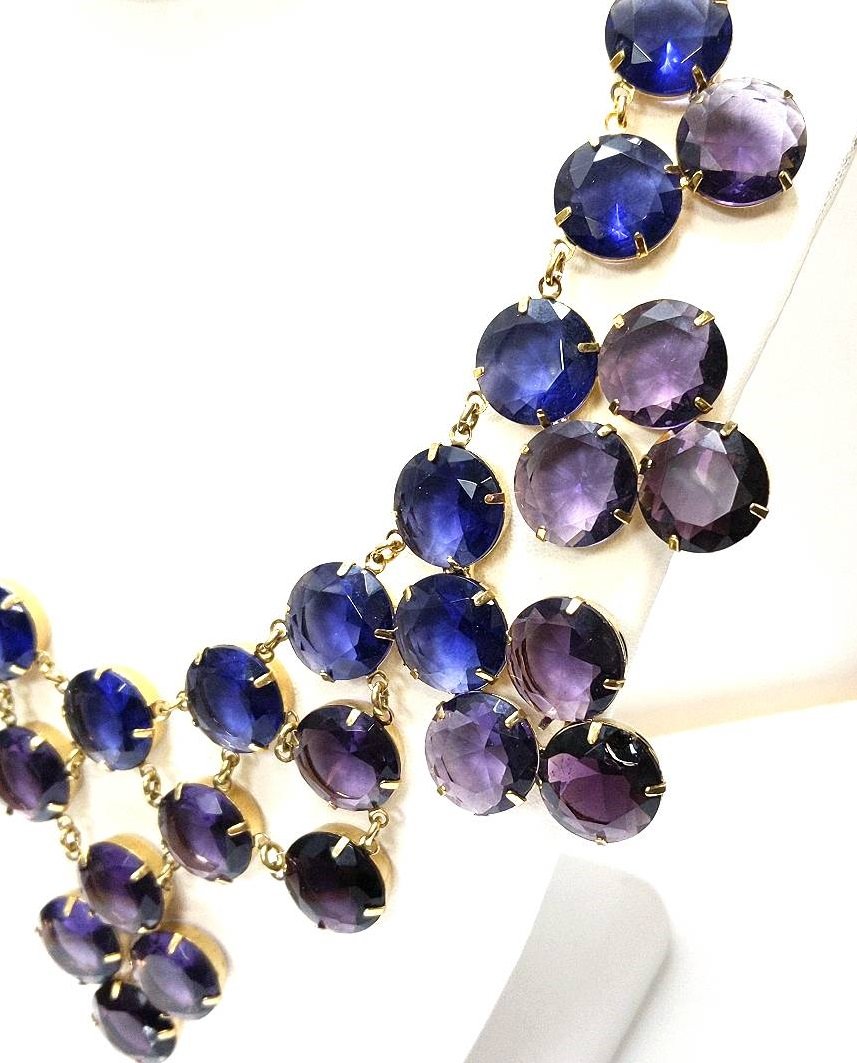 Designer Kate Spade NY Crystal Confectia Gold Tone Purple & Blue Stone Necklace
