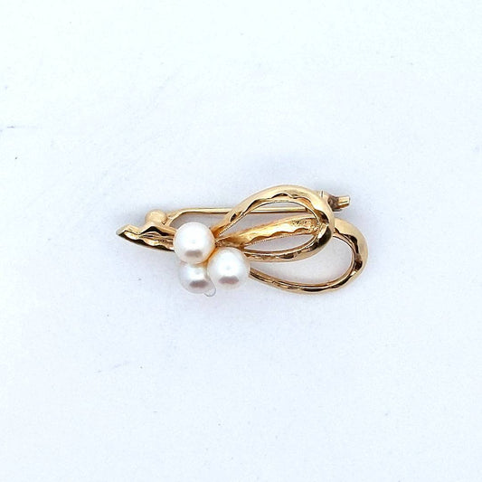 Designer $800 Mikimoto 14K Yellow Gold Cultured Pearl Brooch