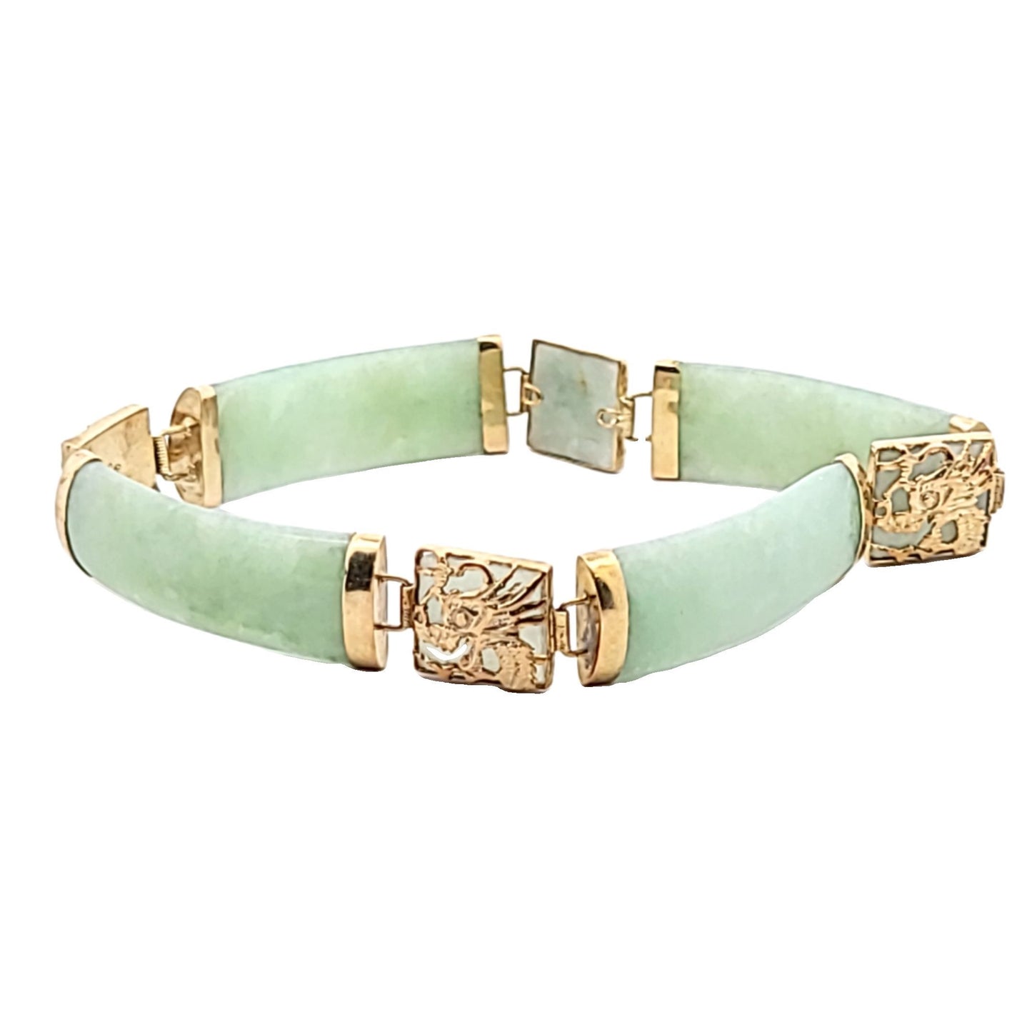 Vintage 14K Yellow Gold Jade Dragon Design Bracelet