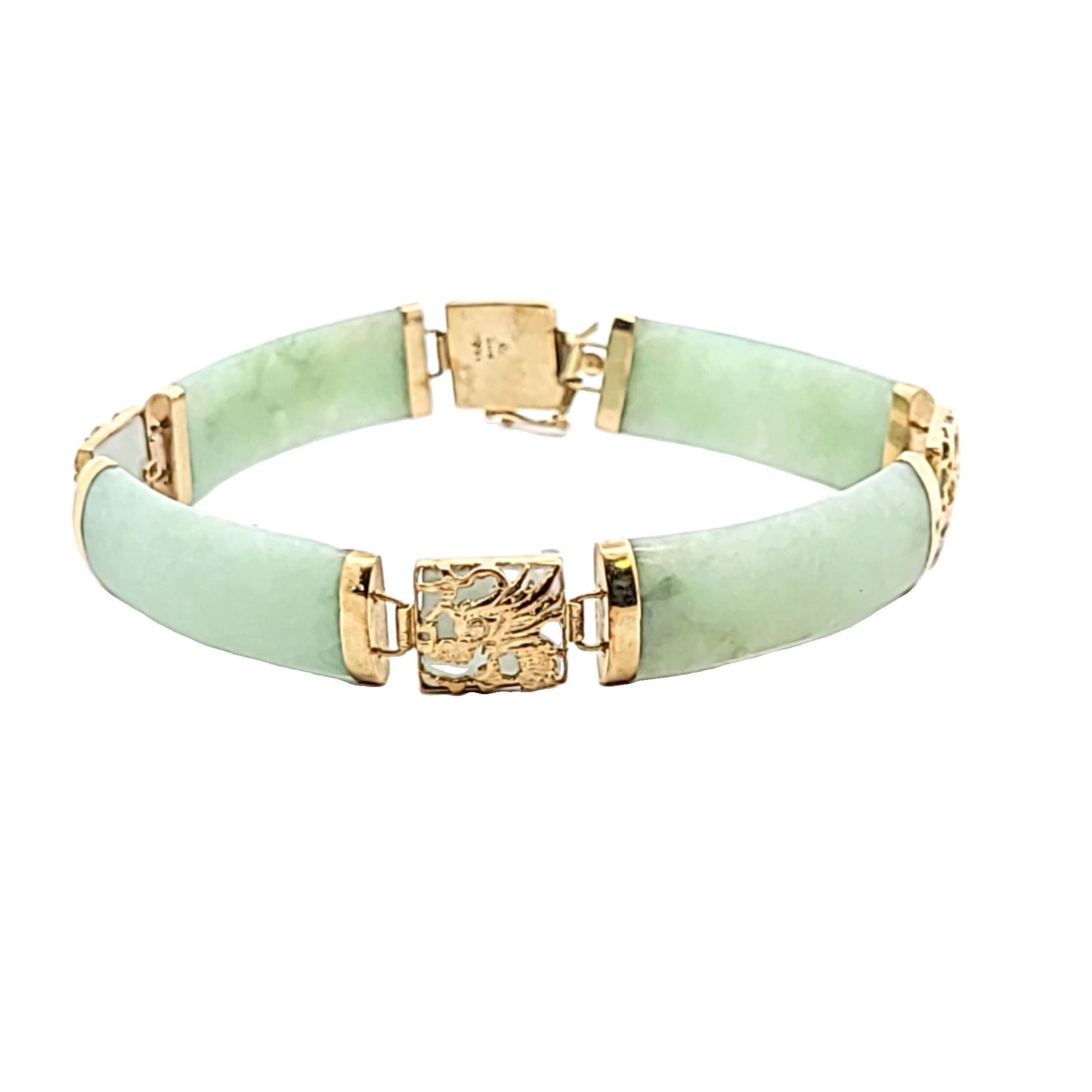 Vintage 14K Yellow Gold Jade Dragon Design Bracelet