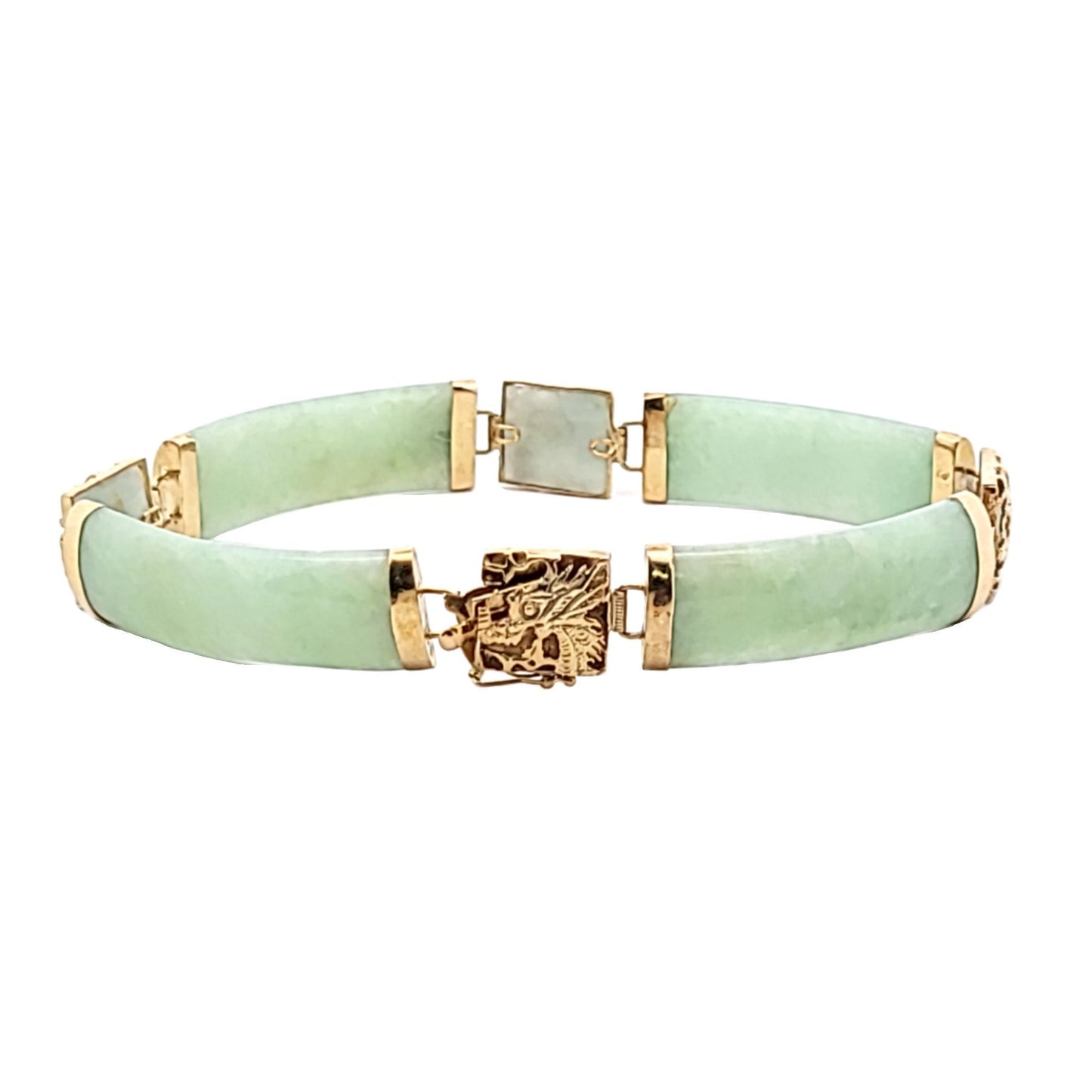 Vintage 14K Yellow Gold Jade Dragon Design Bracelet