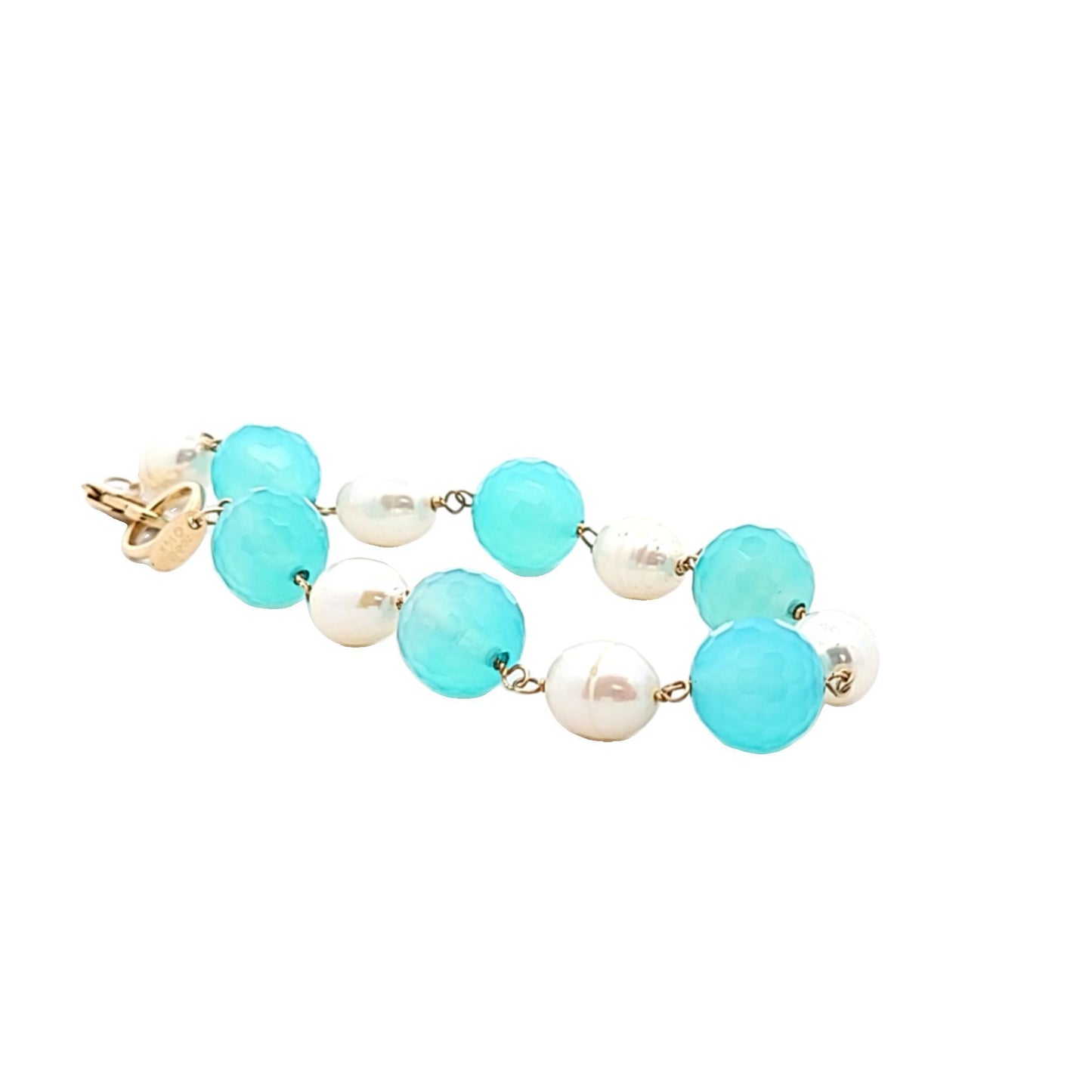 Zoe B. 14K Yellow Gold Blue Chalcedony & Freshwater Pearl Bead Bracelet