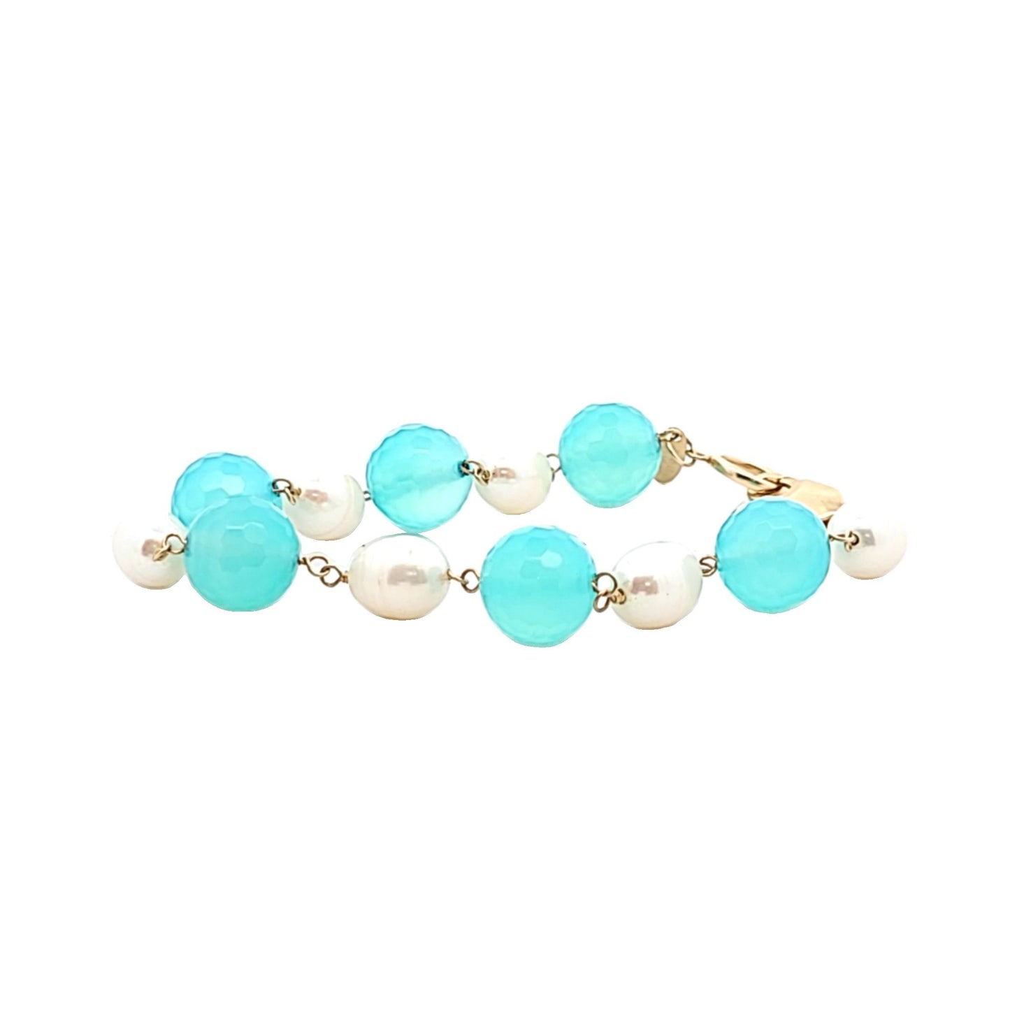 Zoe B. 14K Yellow Gold Blue Chalcedony & Freshwater Pearl Bead Bracelet