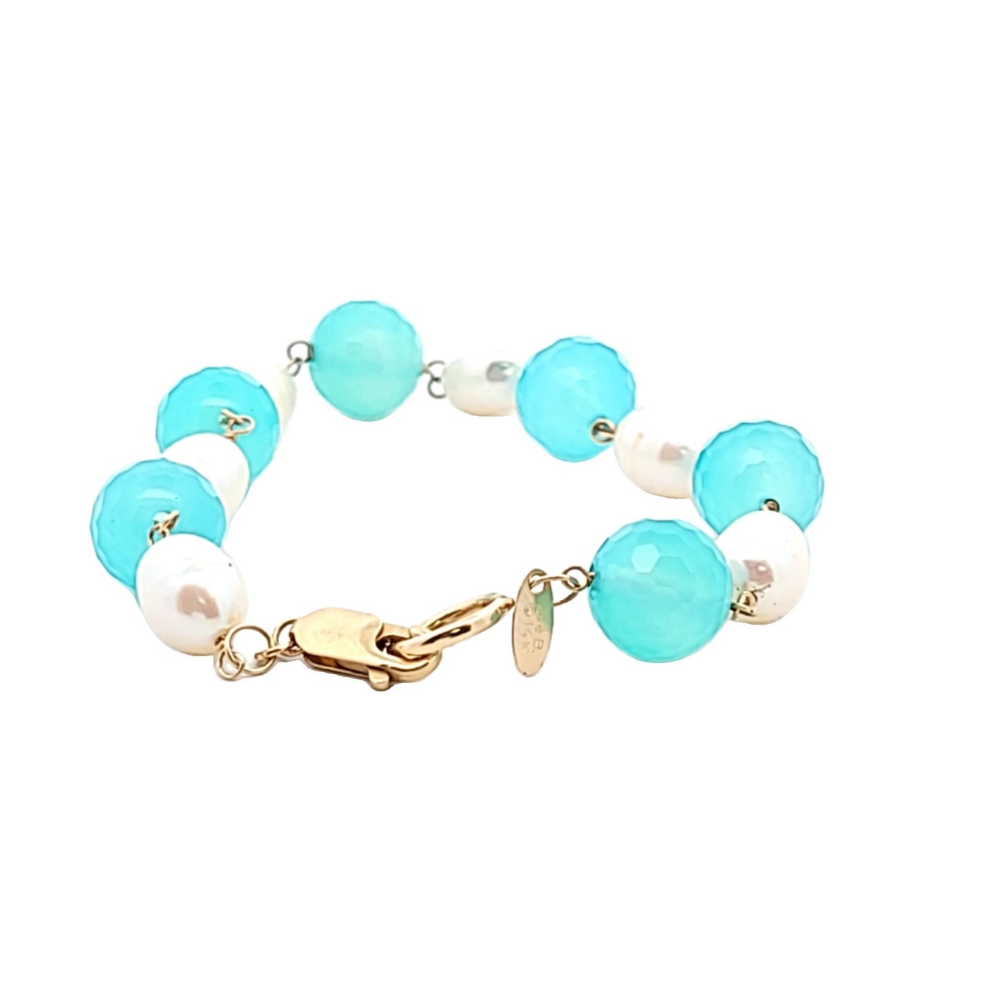 Zoe B. 14K Yellow Gold Blue Chalcedony & Freshwater Pearl Bead Bracelet