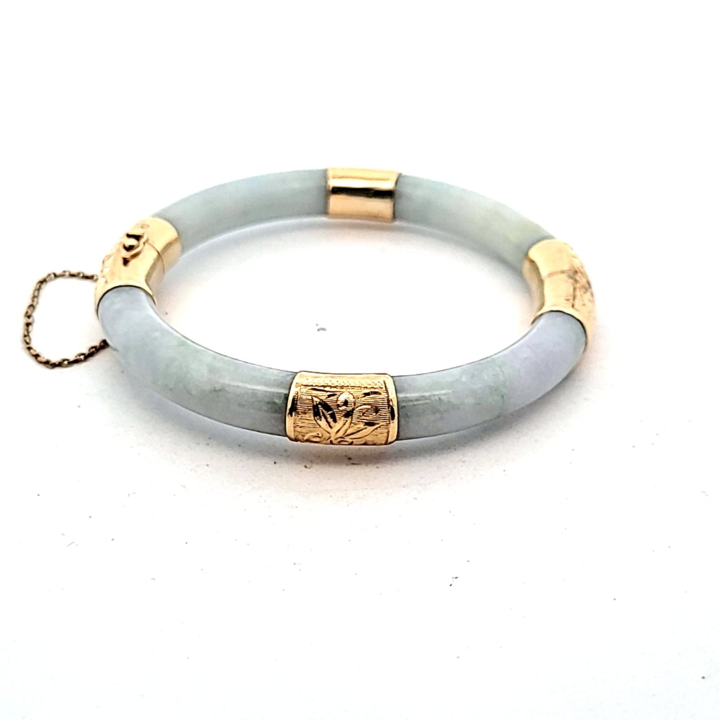 Vintage 14K Yellow Gold Carved Leaf Detail Hinged Jae Bangle