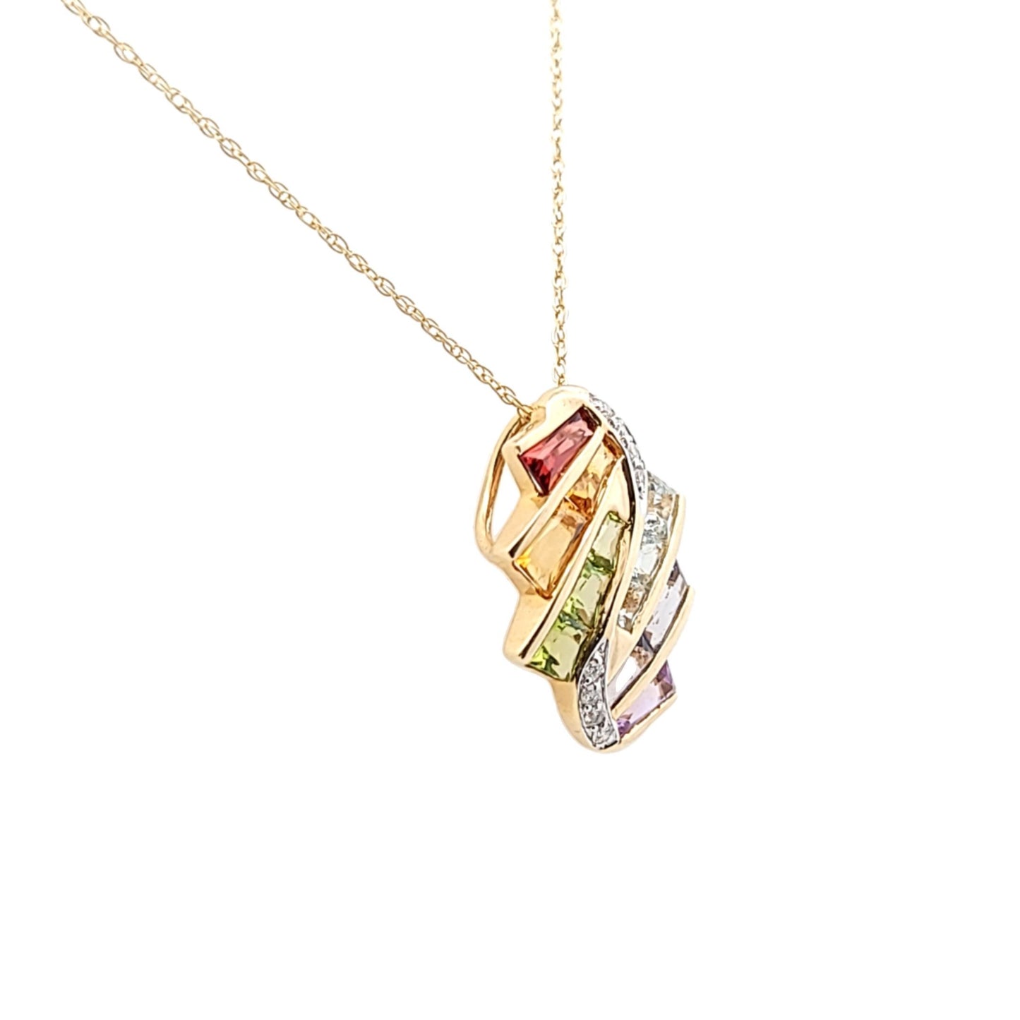 Vintage 14K Yellow Gold Diaomnd Multi-Stone Necklace
