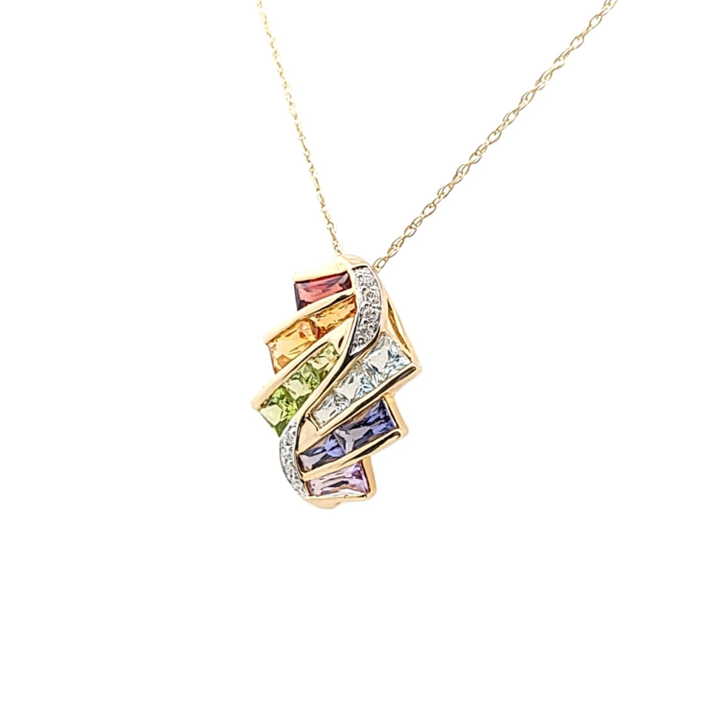 Vintage 14K Yellow Gold Diaomnd Multi-Stone Necklace