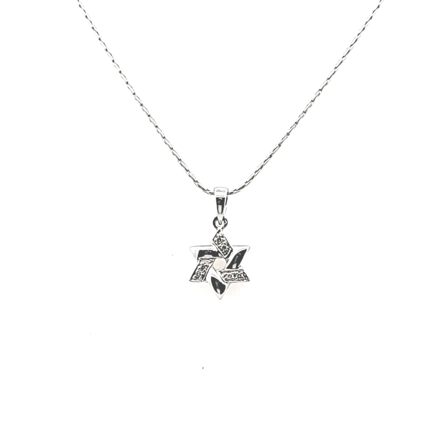 14K White Gold Natural Diamond Star of David Necklace