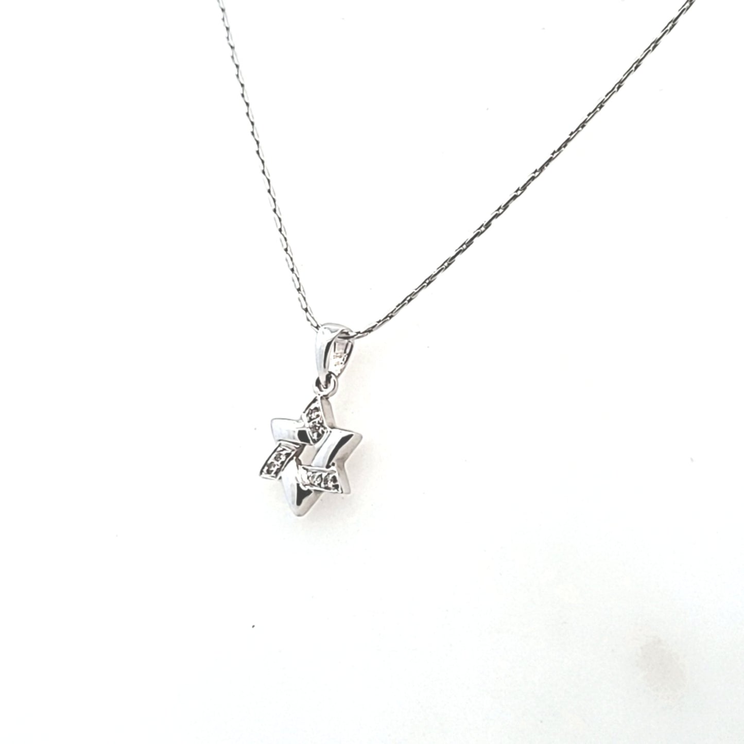 14K White Gold Natural Diamond Star of David Necklace