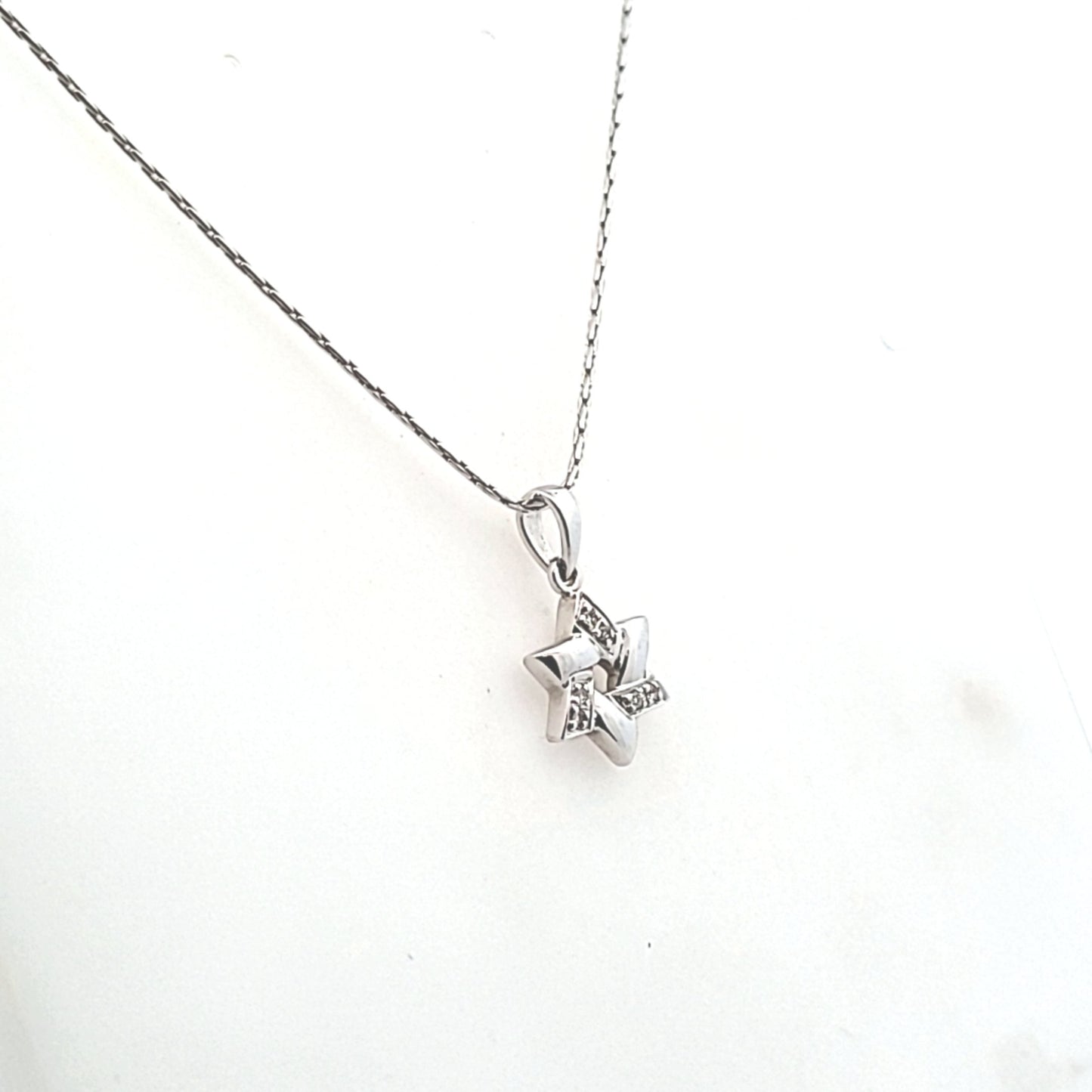 14K White Gold Natural Diamond Star of David Necklace