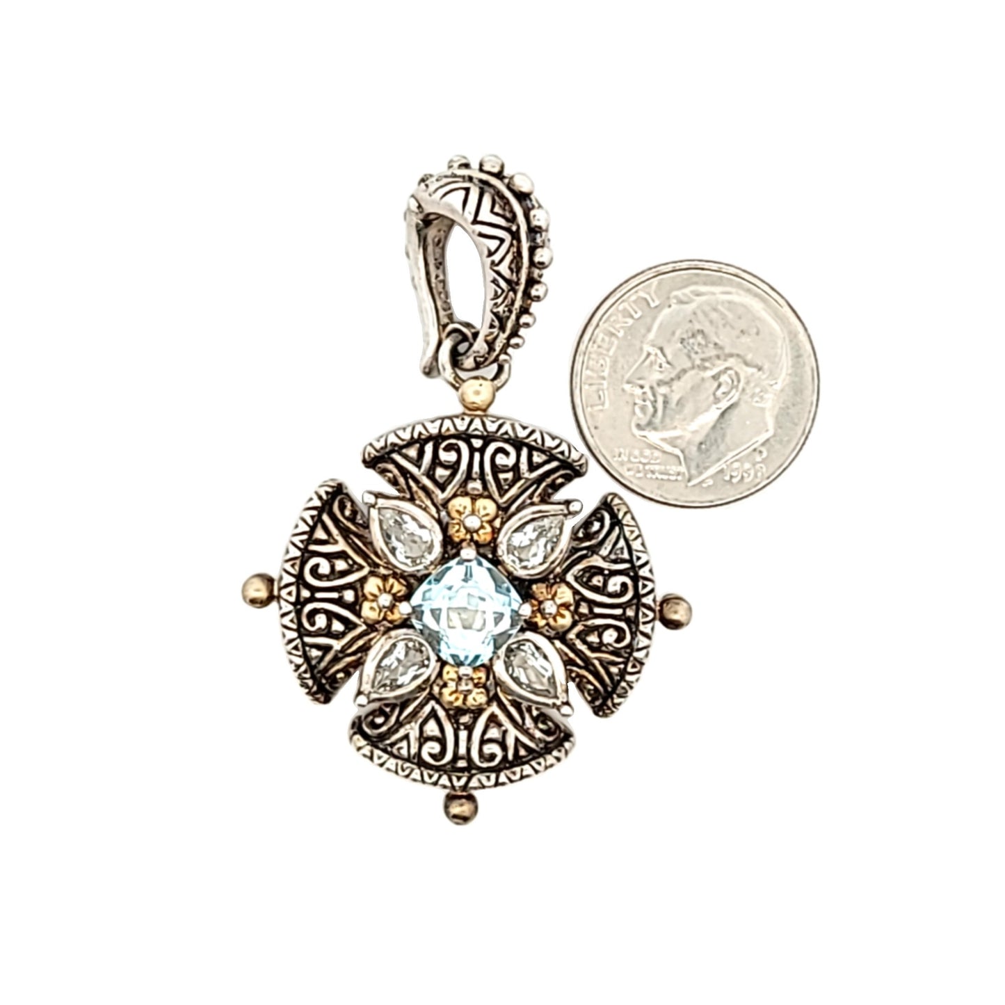 Bixby 18K Gold & Sterling Silver Blue & White Topaz Cross Pendant