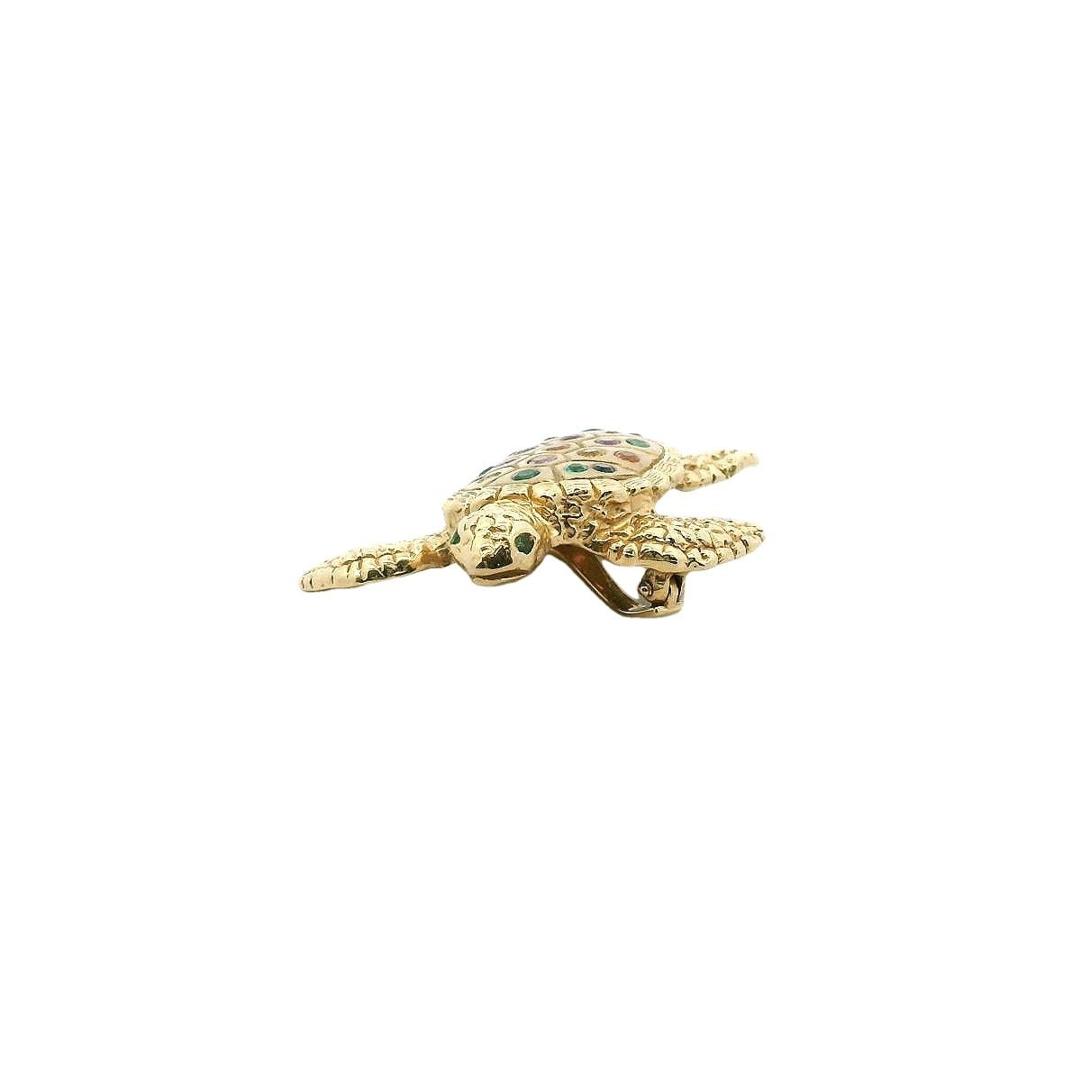 Reyes Del Mar 14K Yellow Gold Multi-Color Sapphire Sea Turtle Pendant
