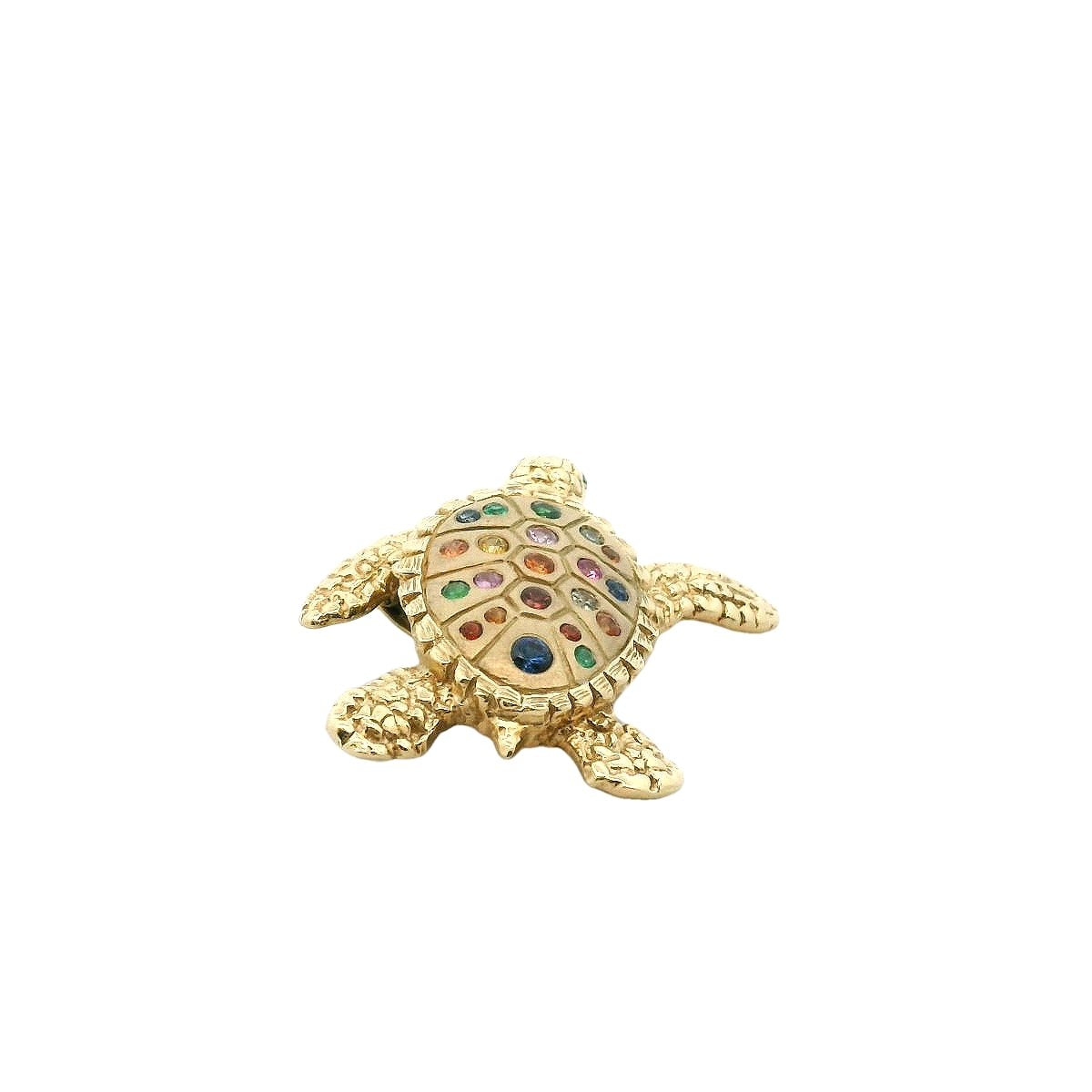 Reyes Del Mar 14K Yellow Gold Multi-Color Sapphire Sea Turtle Pendant