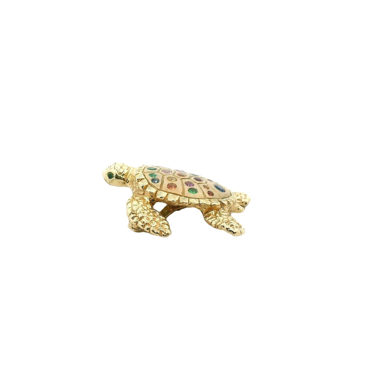 Reyes Del Mar 14K Yellow Gold Multi-Color Sapphire Sea Turtle Pendant