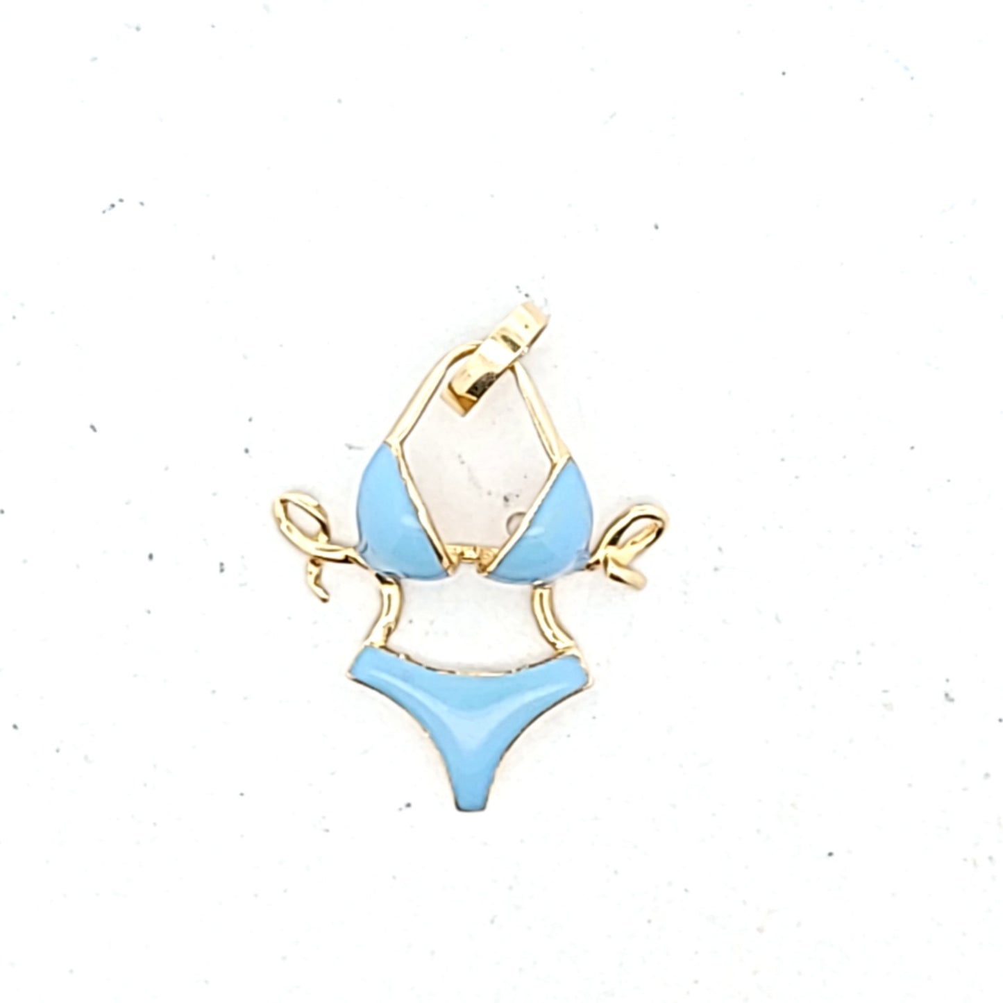 14K Yellow Gold Blue Enamel Bikini Swim Suit Pendant