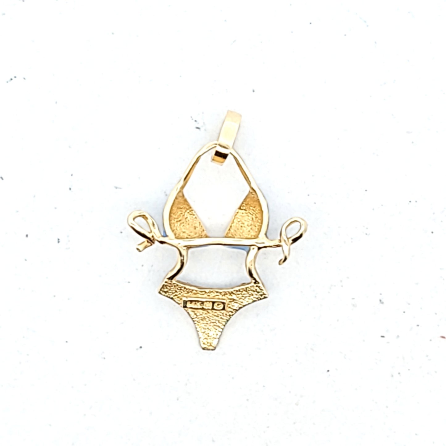 14K Yellow Gold Blue Enamel Bikini Swim Suit Pendant