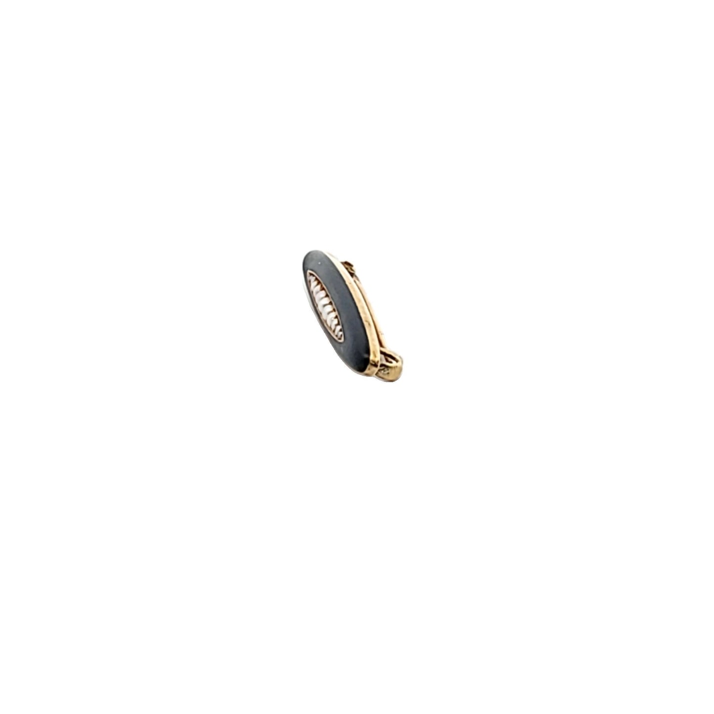 Antique Victorian 14K Yellow Gold Pearl & Black Enamel Lingere Pin