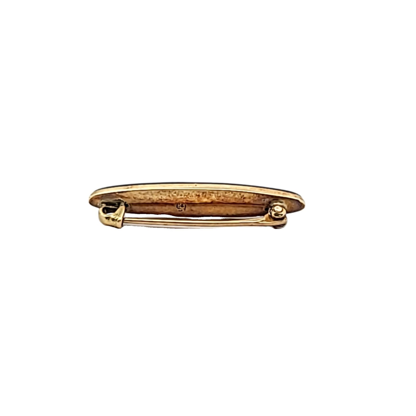 Antique Victorian 14K Yellow Gold Pearl & Black Enamel Lingere Pin