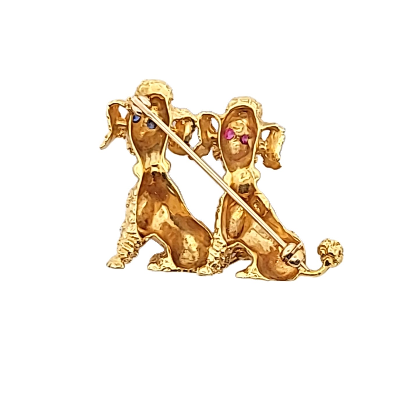 Vintage Davide Molina 18K Yellow Gold Ruby & Sapphire Poodle Brooch