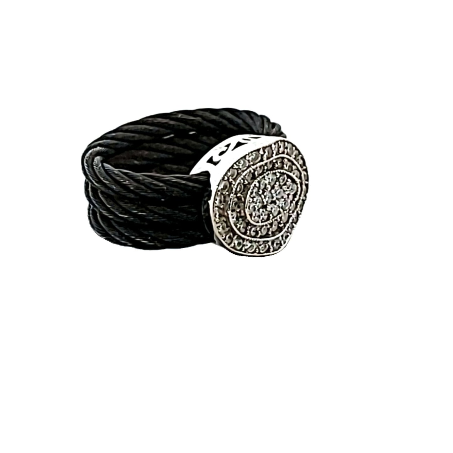 Charriol Celtic Noir 18K White Gold & Stainless Steel Diamond Cable Ring