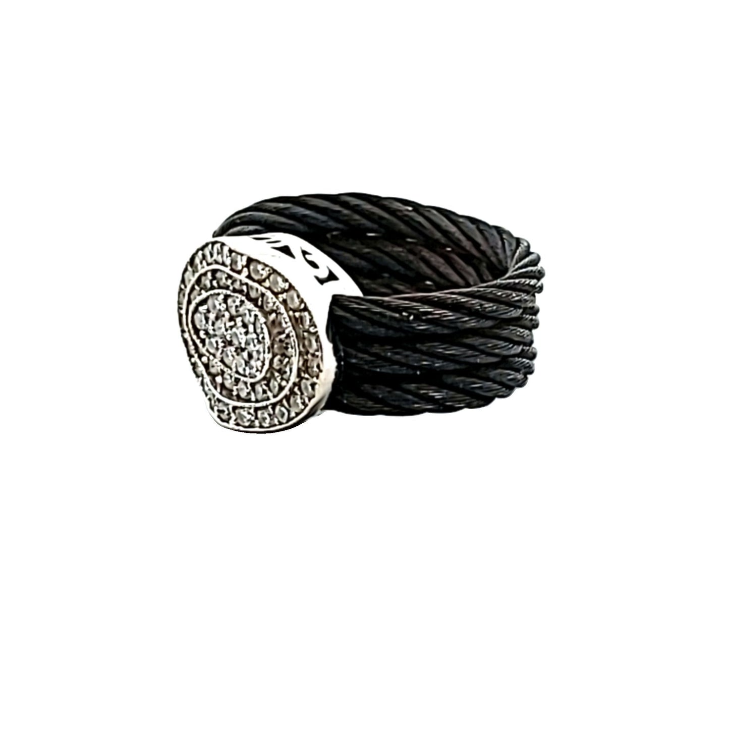 Charriol Celtic Noir 18K White Gold & Stainless Steel Diamond Cable Ring