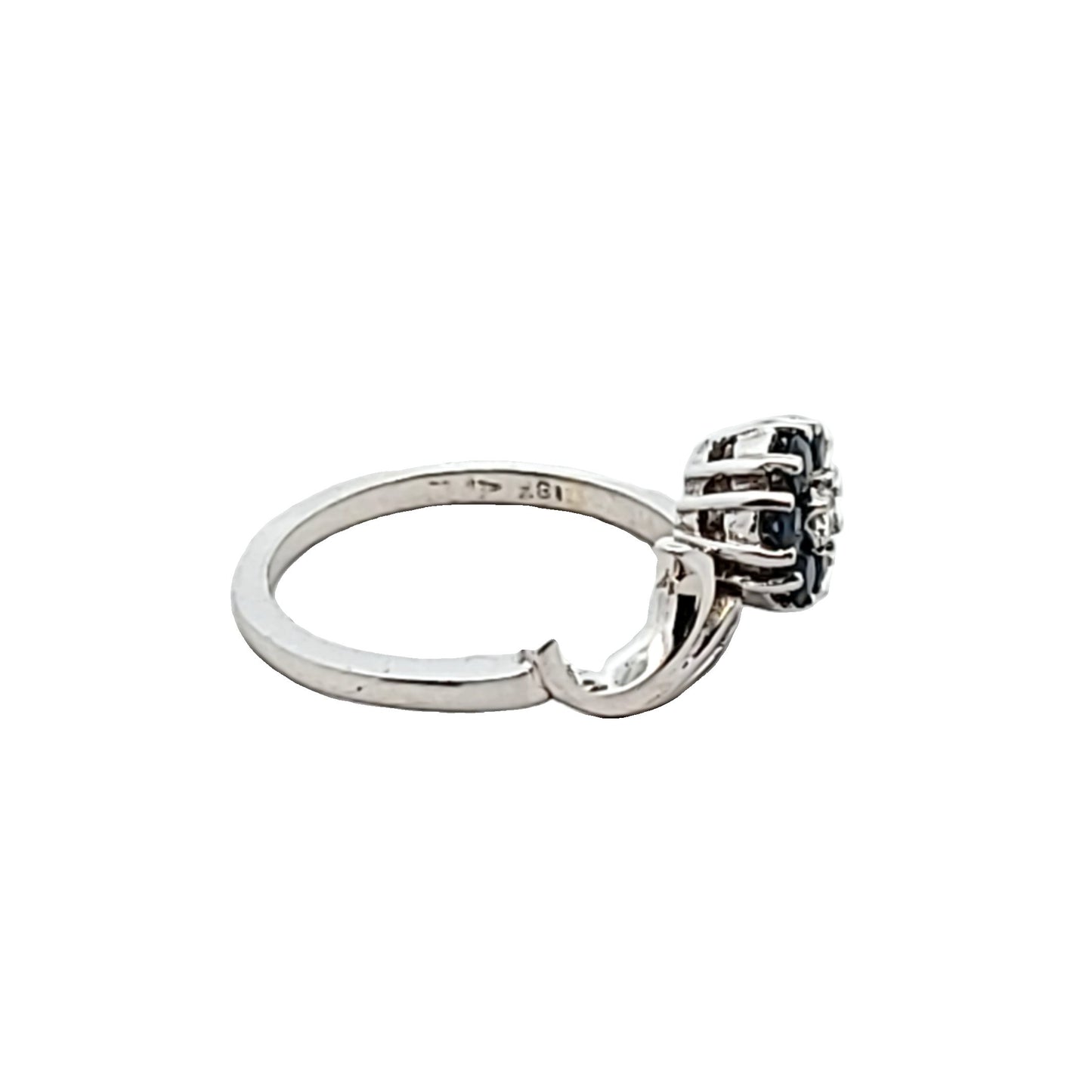Vintage 18K White Gold Diamond & Sapphire Flower Ring