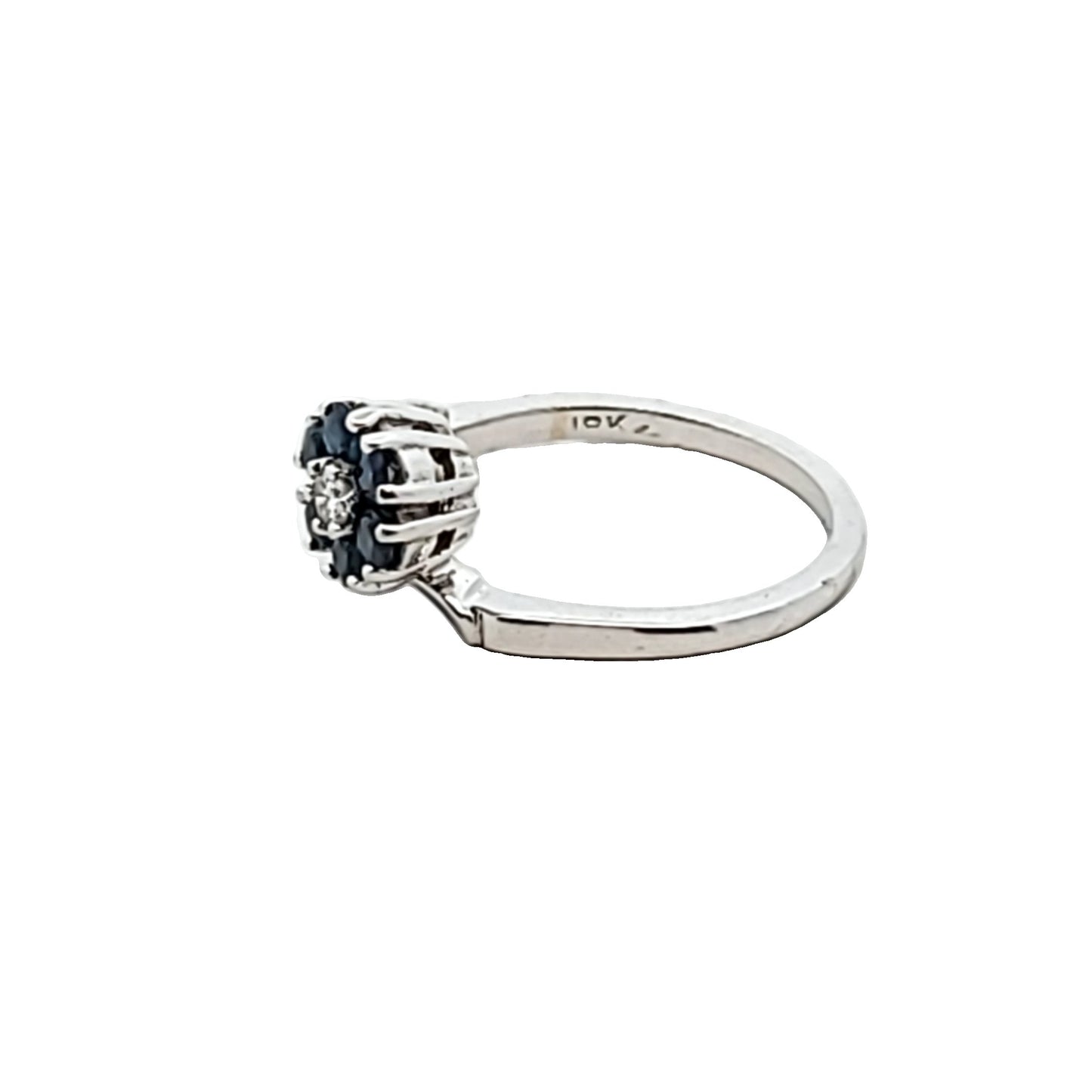 Vintage 18K White Gold Diamond & Sapphire Flower Ring