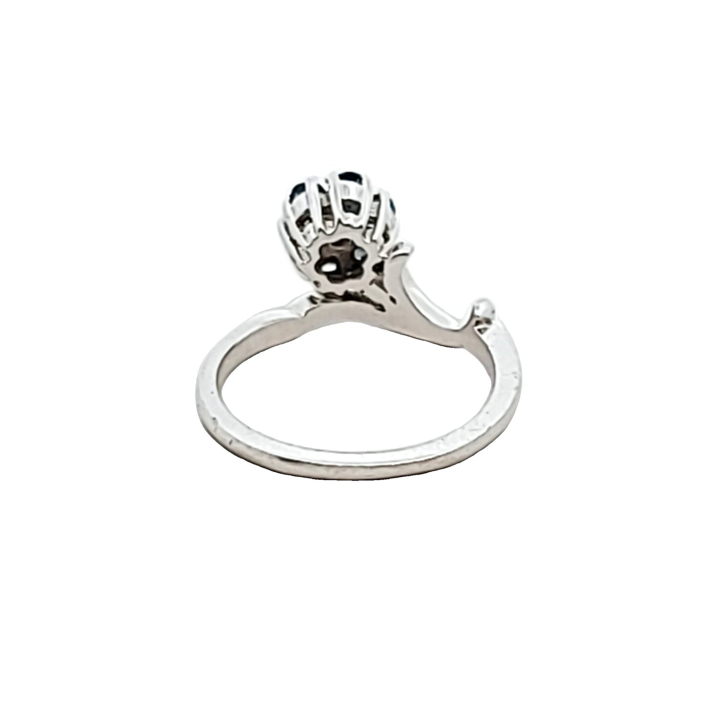Vintage 18K White Gold Diamond & Sapphire Flower Ring