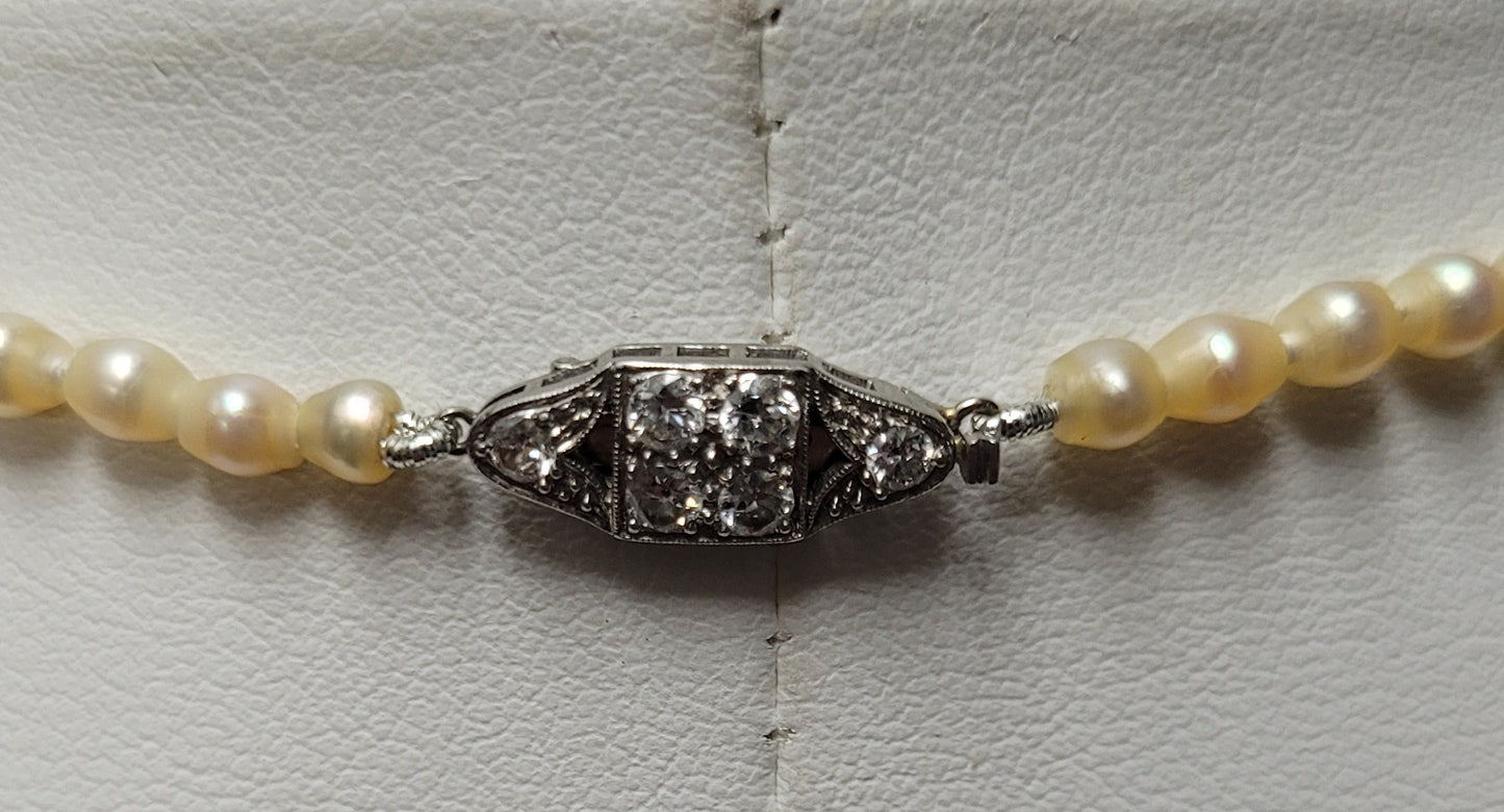 Antique Platinum Natural GIA Pearl & Diamond Necklace
