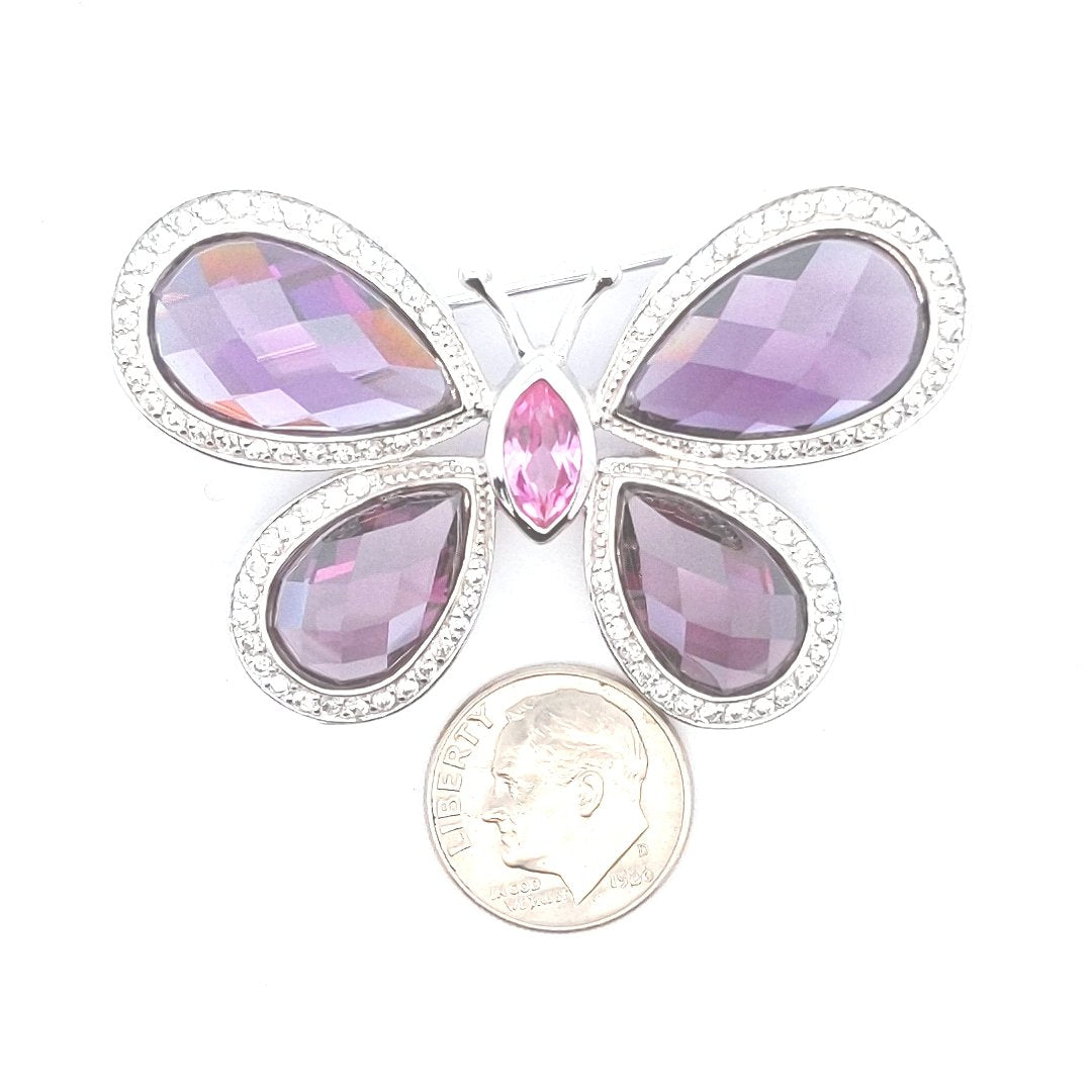 Estate $70 Sterling Silver Purple Crystal CZ Butterfly Brooch