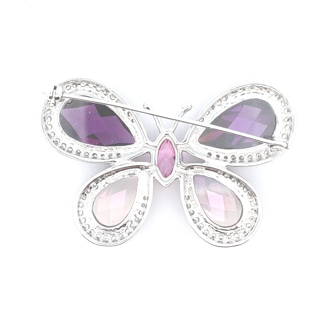 Estate $70 Sterling Silver Purple Crystal CZ Butterfly Brooch