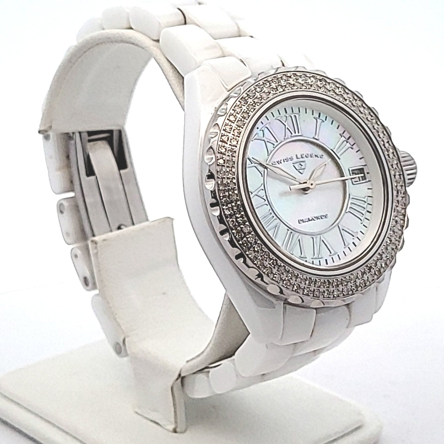 Stainless Steel Ceramic Swiss Legend Mother of Pearl Diamond Watch