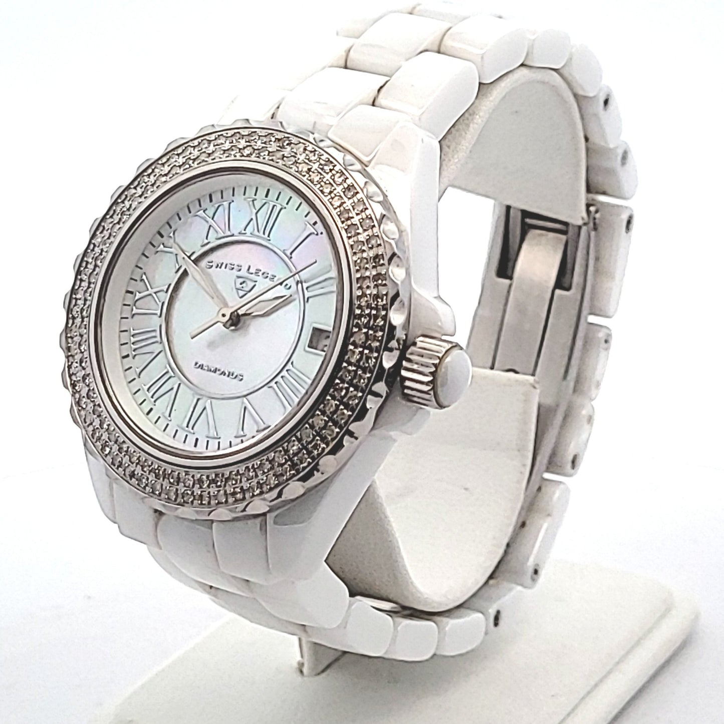 Stainless Steel Ceramic Swiss Legend Mother of Pearl Diamond Watch