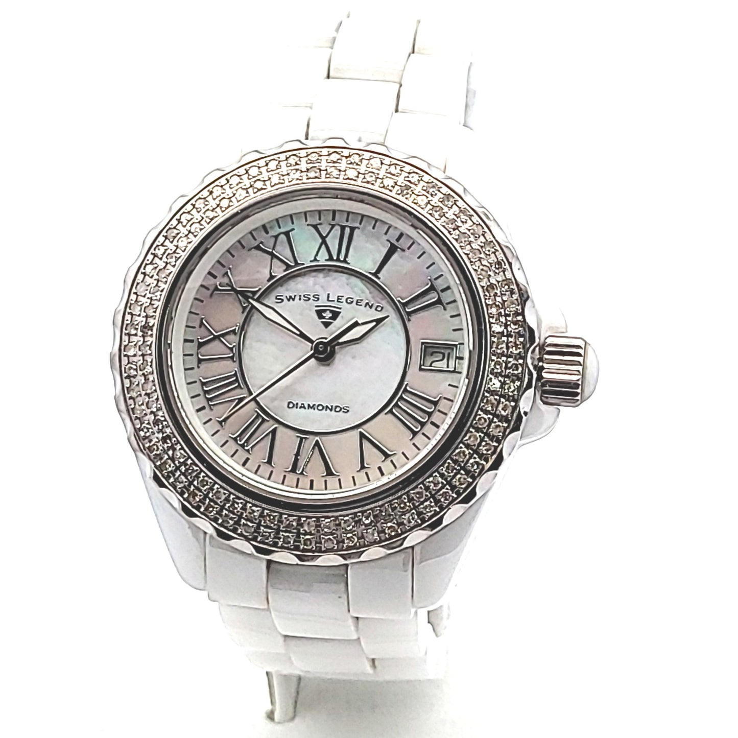 Stainless Steel Ceramic Swiss Legend Mother of Pearl Diamond Watch